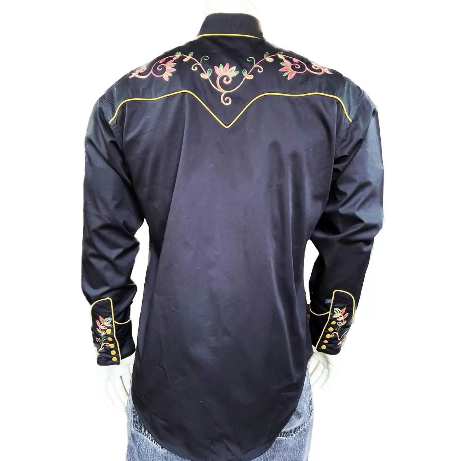 Rockmount Men'S Black Vintage Variegated Floral Embroidery Hot