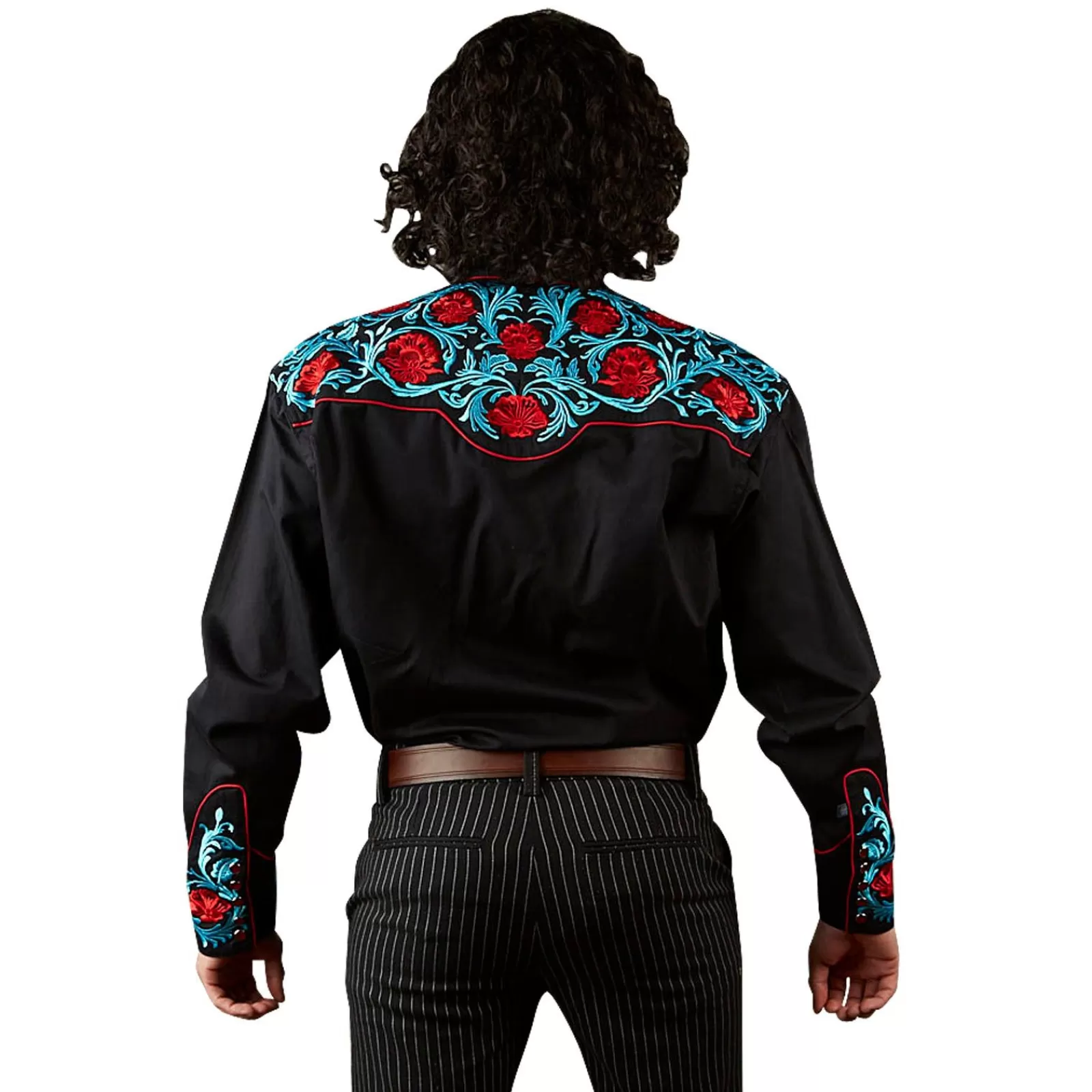 Rockmount Men'S Black Vintage Western Shirt With Red Floral & Turquoise Embroidery Discount