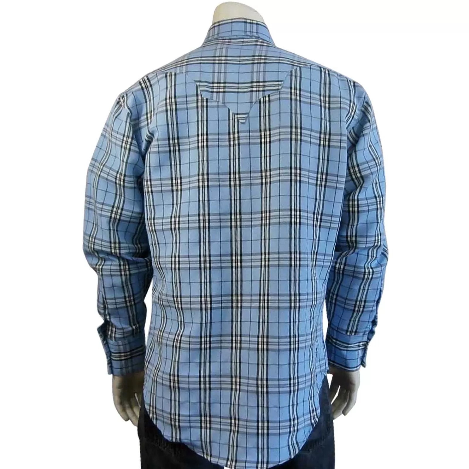 Rockmount Men'S Blue & Black Windowpane Plaid Western Shirt New