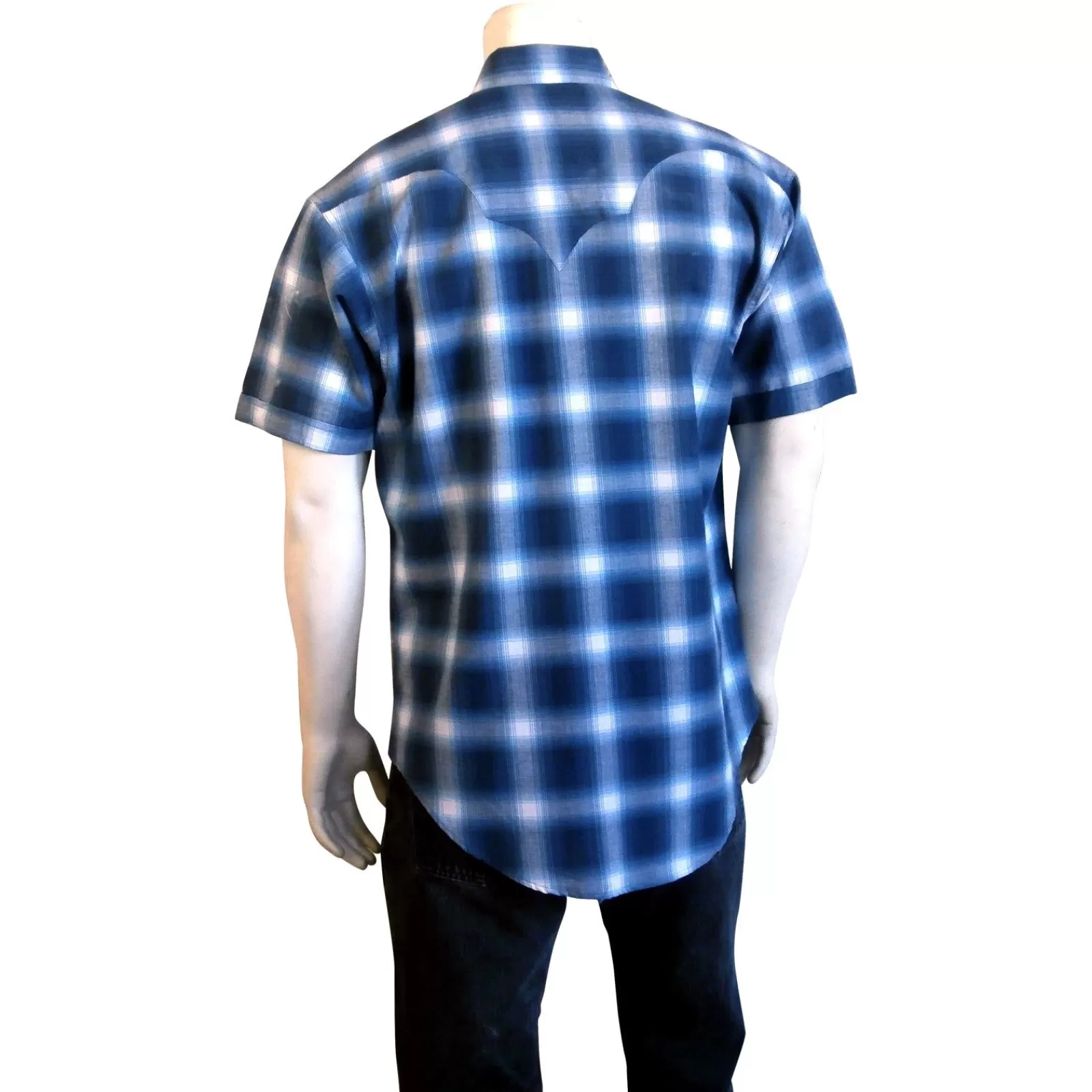 Rockmount Men'S Blue & White Shadow Plaid Short Sleeve Western Shirt Outlet
