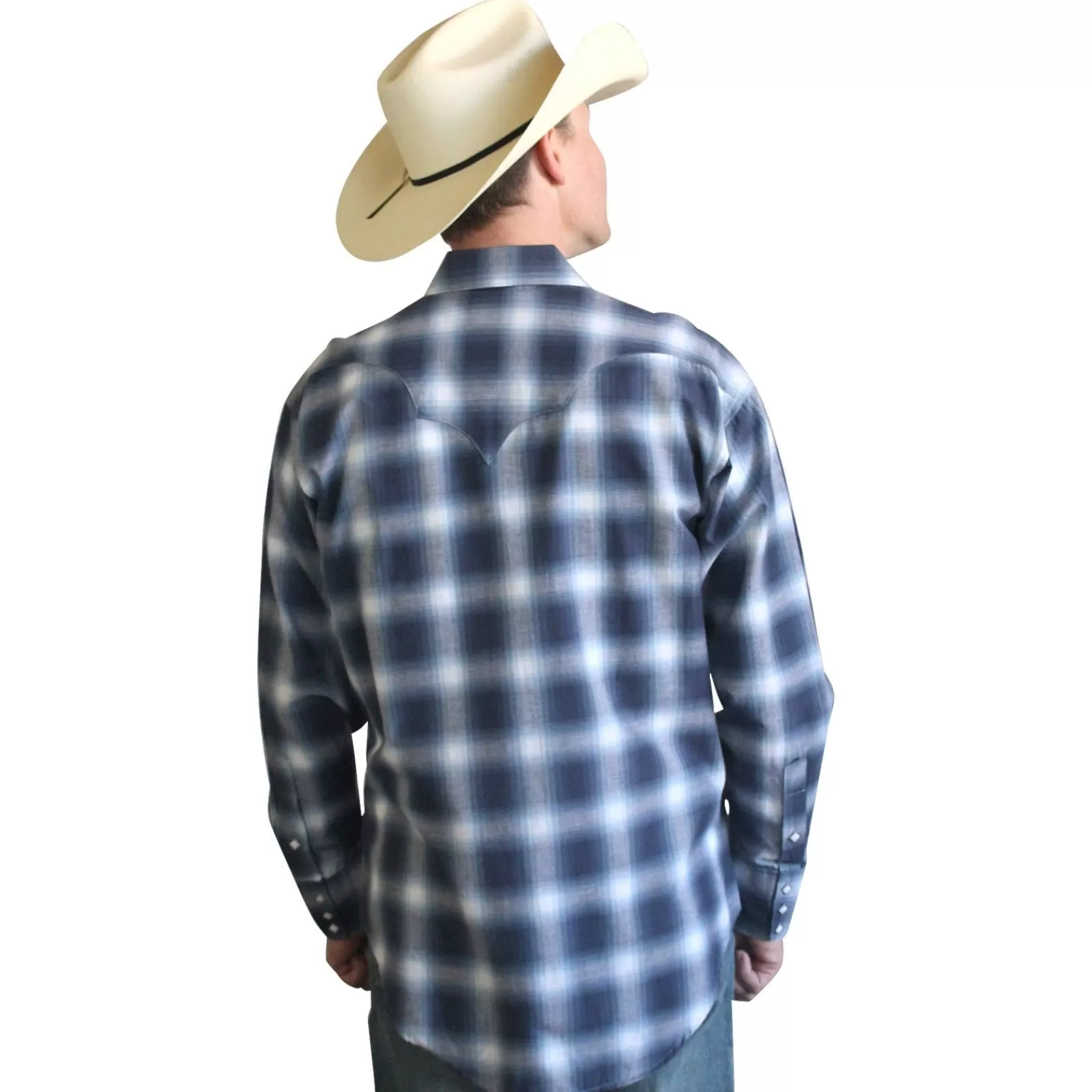 Rockmount Men'S Blue & White Shadow Plaid Western Shirt Flash Sale