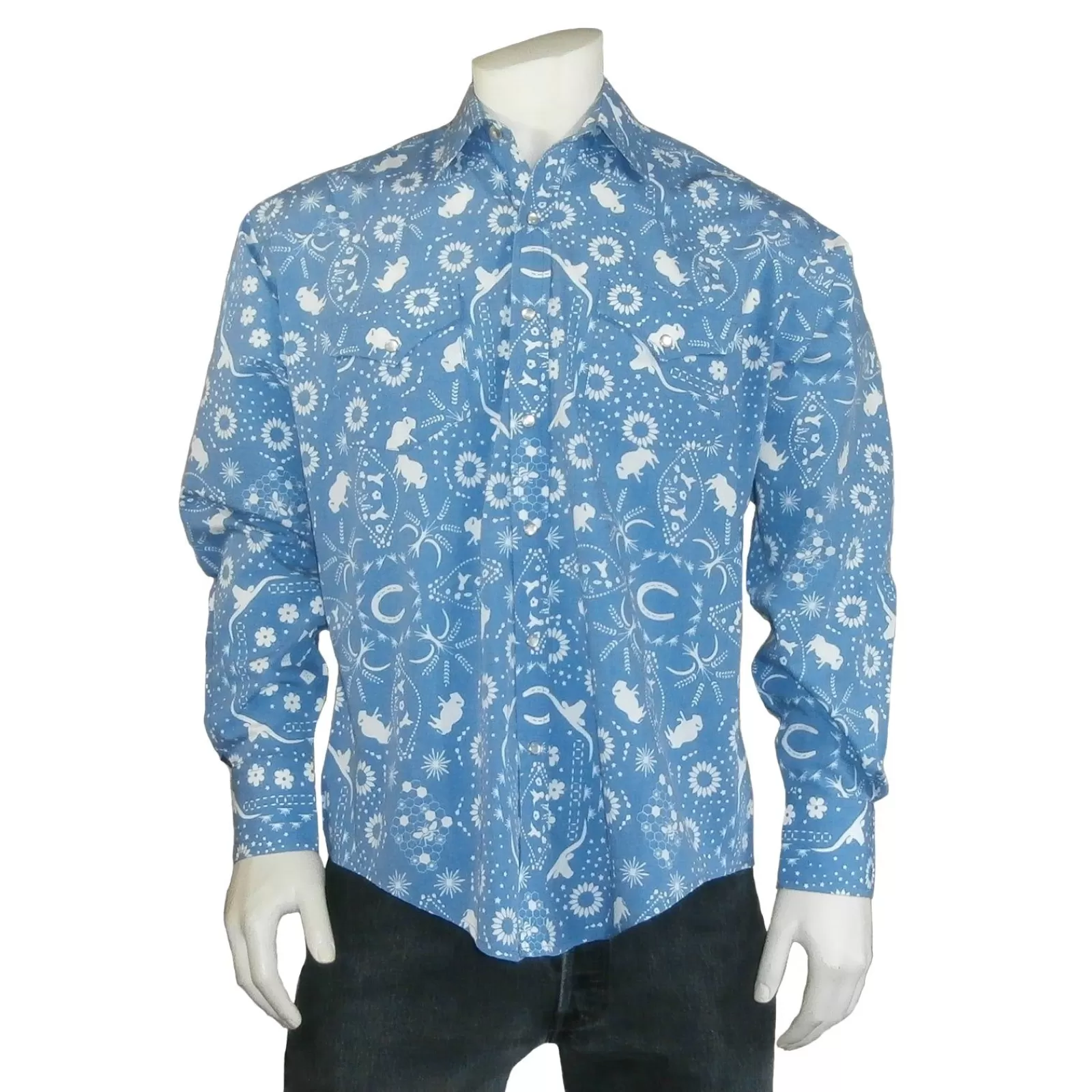 Rockmount Men'S Blue Bison Bandana Print Western Shirt Fashion