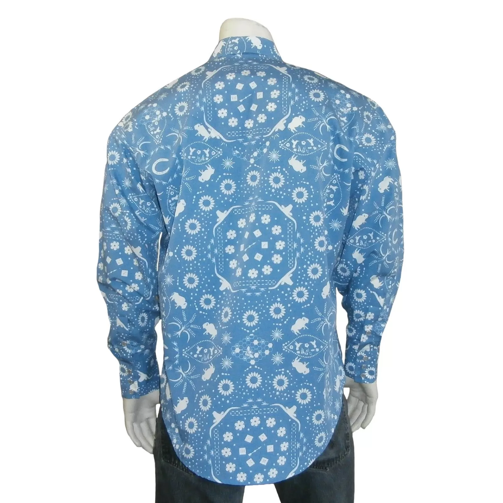 Rockmount Men'S Blue Bison Bandana Print Western Shirt Fashion