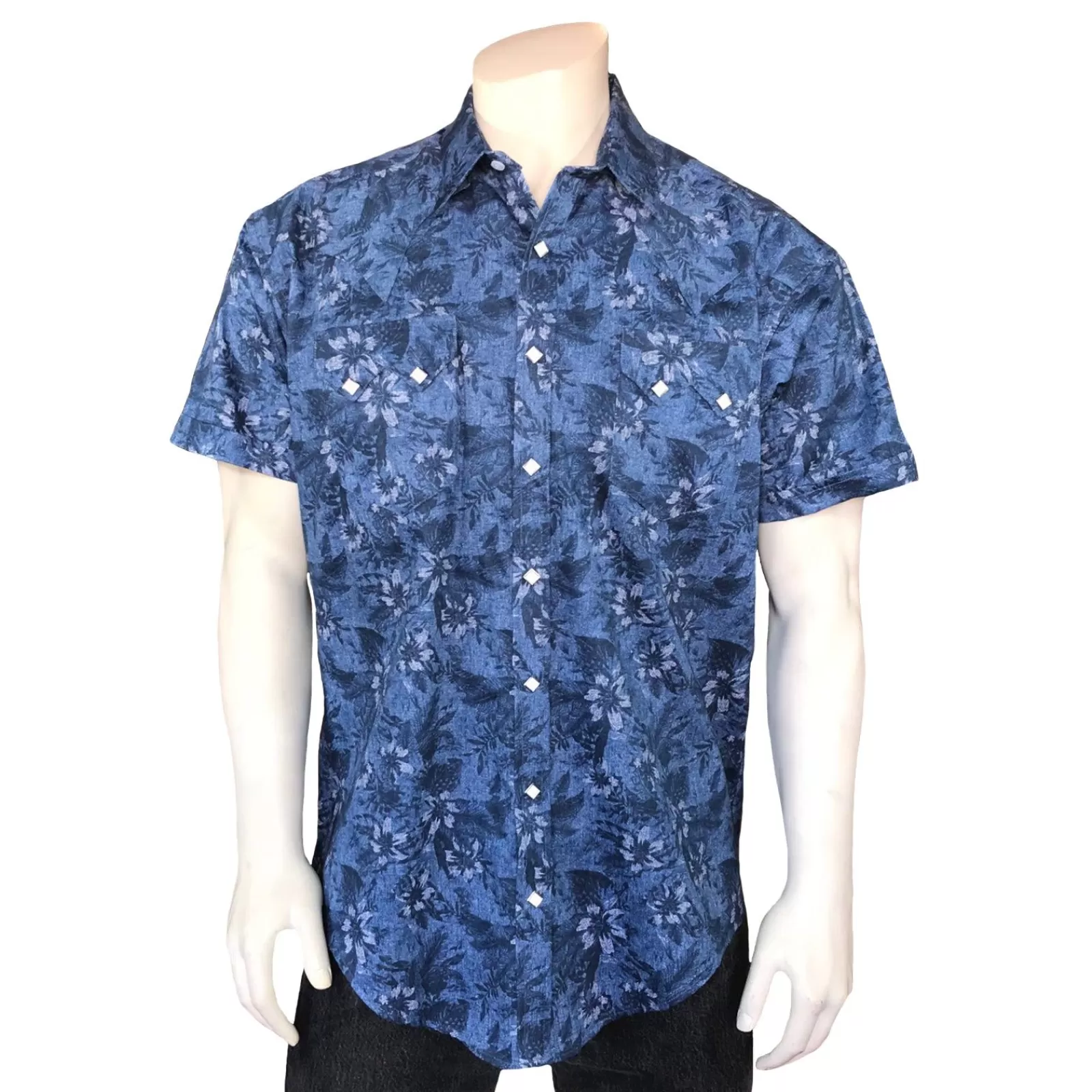 Rockmount Men'S Blue Floral Print Short Sleeve Western Shirt Fashion