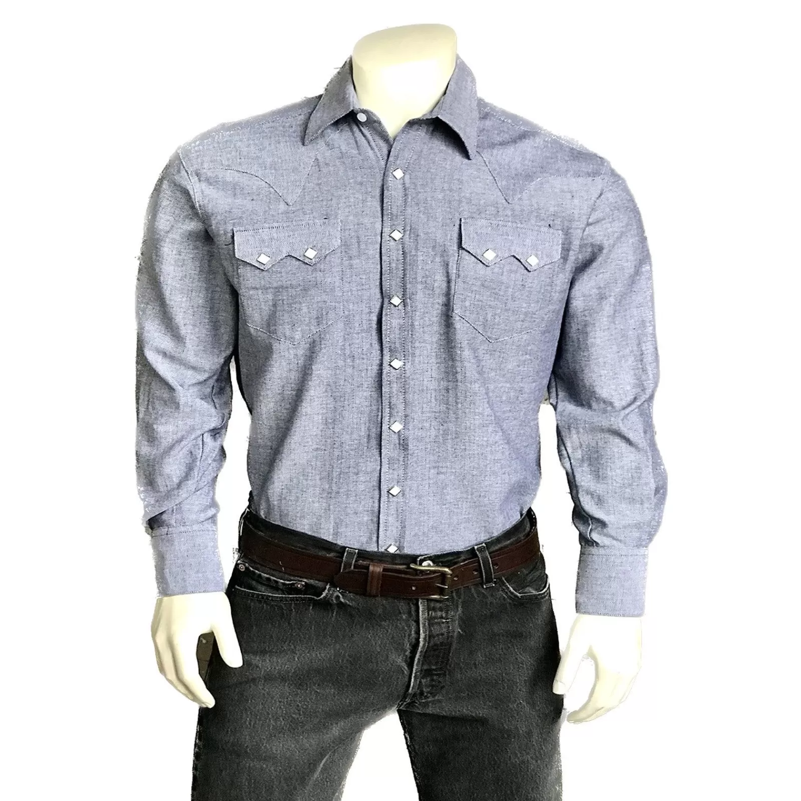 Rockmount Men'S Blue Pima Cotton Herringbone Western Shirt New