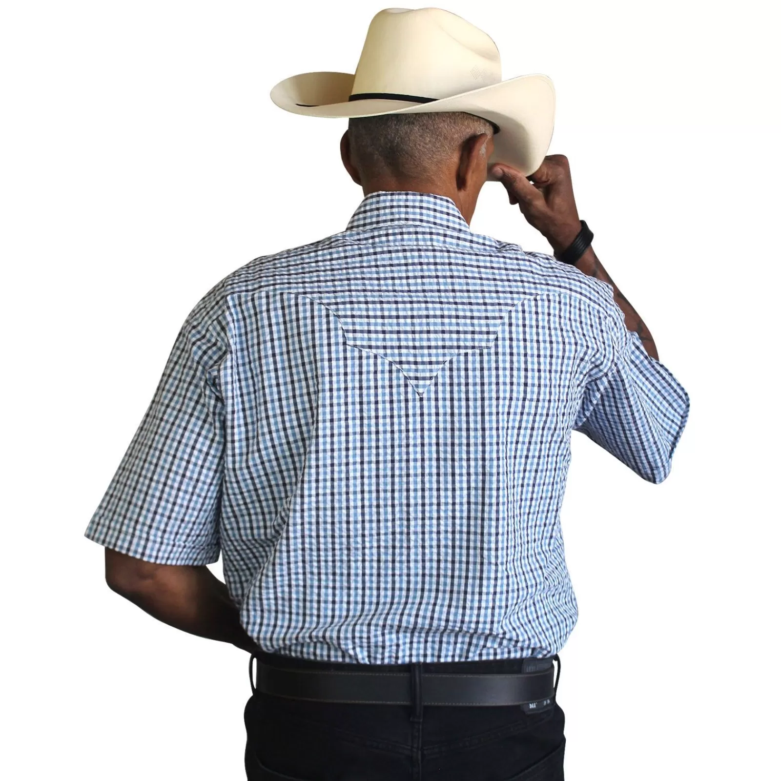Rockmount Men'S Blue Seersucker Windowpane Check Short Sleeve Western Shirt Online