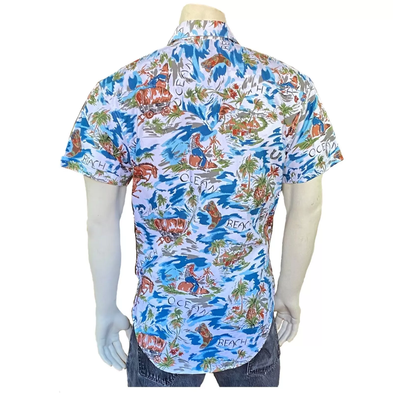 Rockmount Men'S Blue Western Hawaiian Print Short Sleeve Shirt Fashion