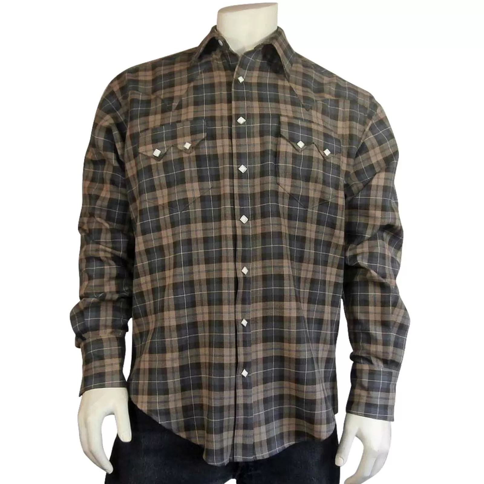 Rockmount Men'S Brown & Grey Brushed Plaid Western Shirt Best Sale