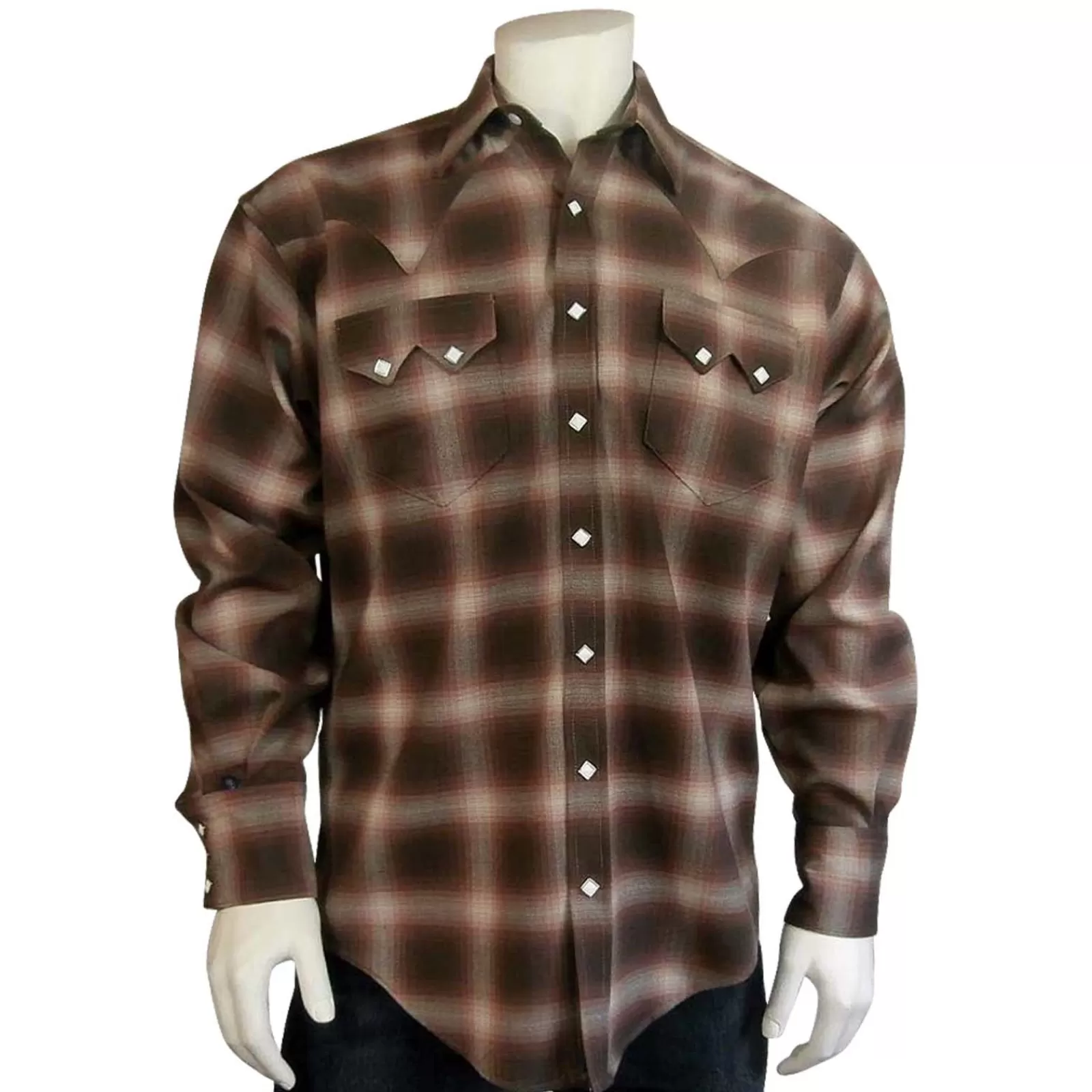 Rockmount Men'S Brown & Tan Shadow Plaid Western Shirt Store