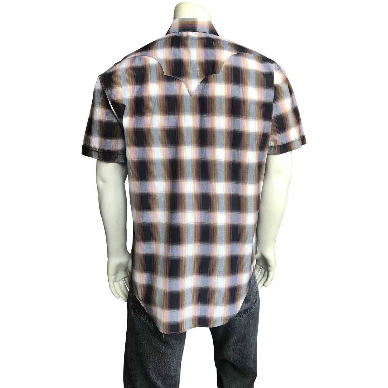 Rockmount Men'S Brown & White Shadow Plaid Short Sleeve Western Shirt Clearance