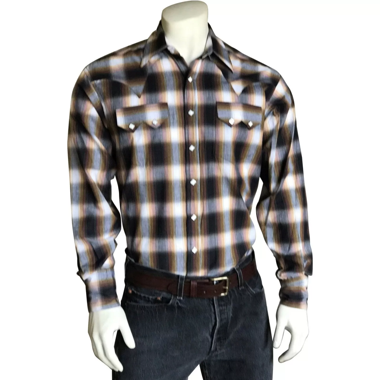 Rockmount Men'S Brown & White Shadow Plaid Western Shirt Cheap