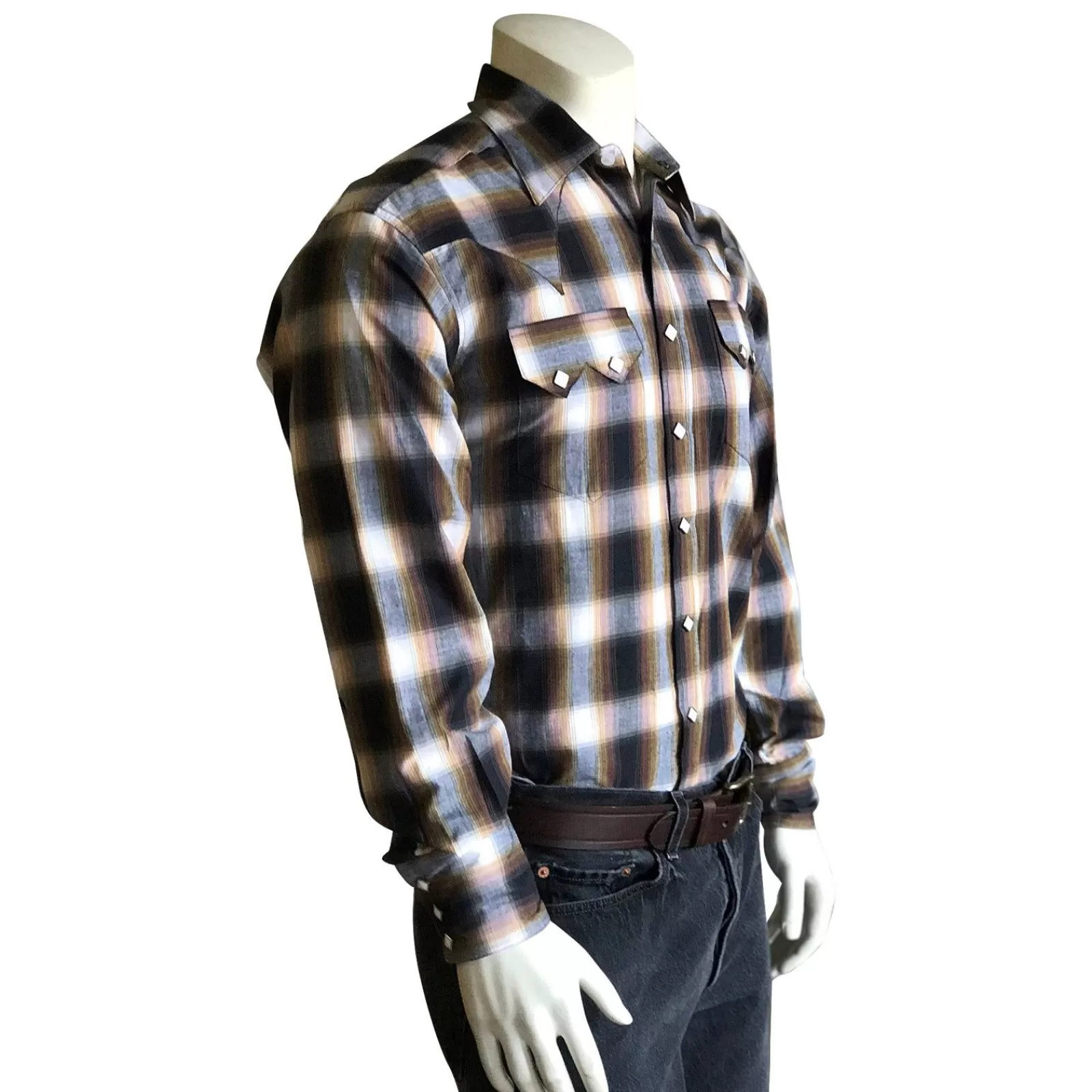 Rockmount Men'S Brown & White Shadow Plaid Western Shirt Cheap