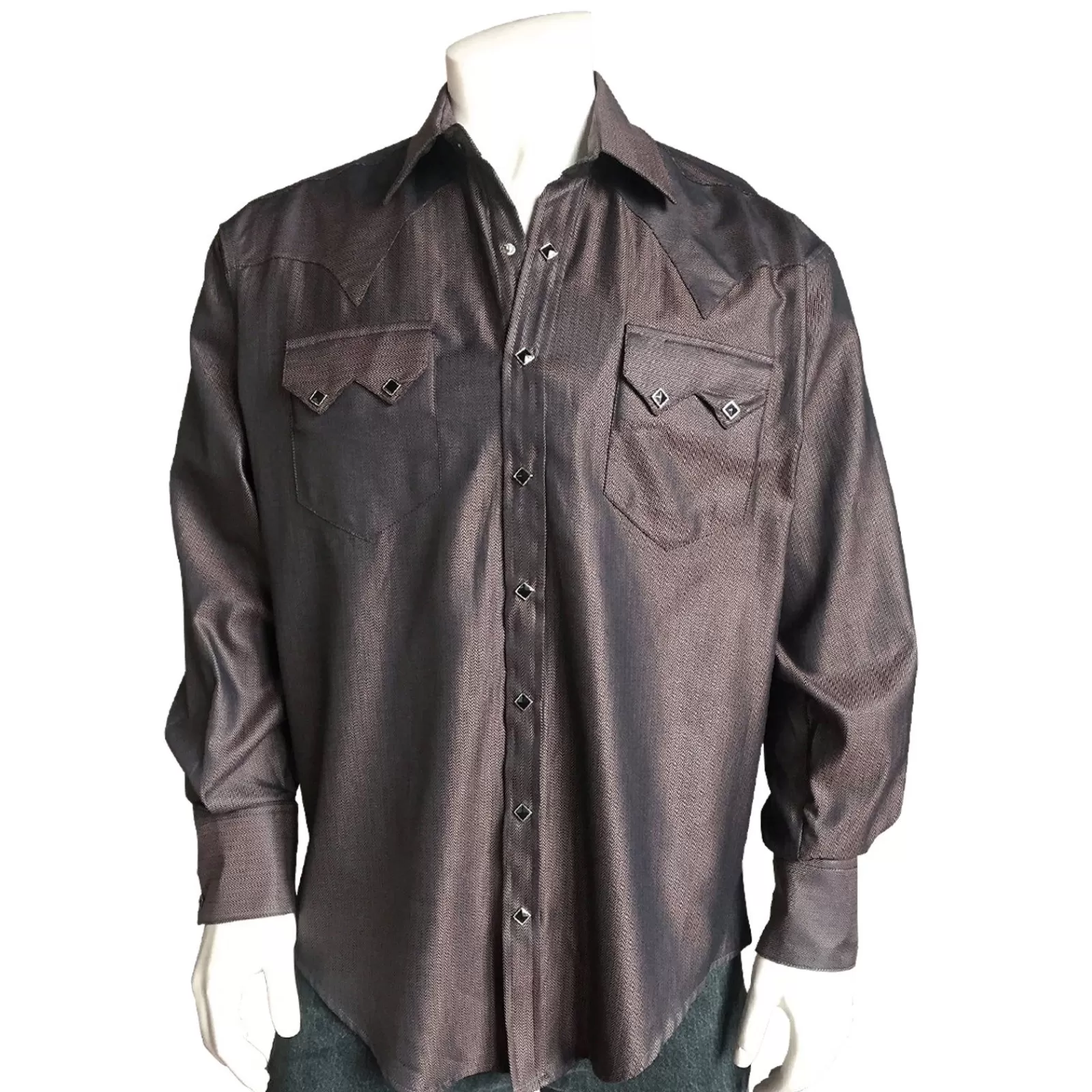 Rockmount Men'S Brown Pima Cotton Herringbone Western Shirt Hot