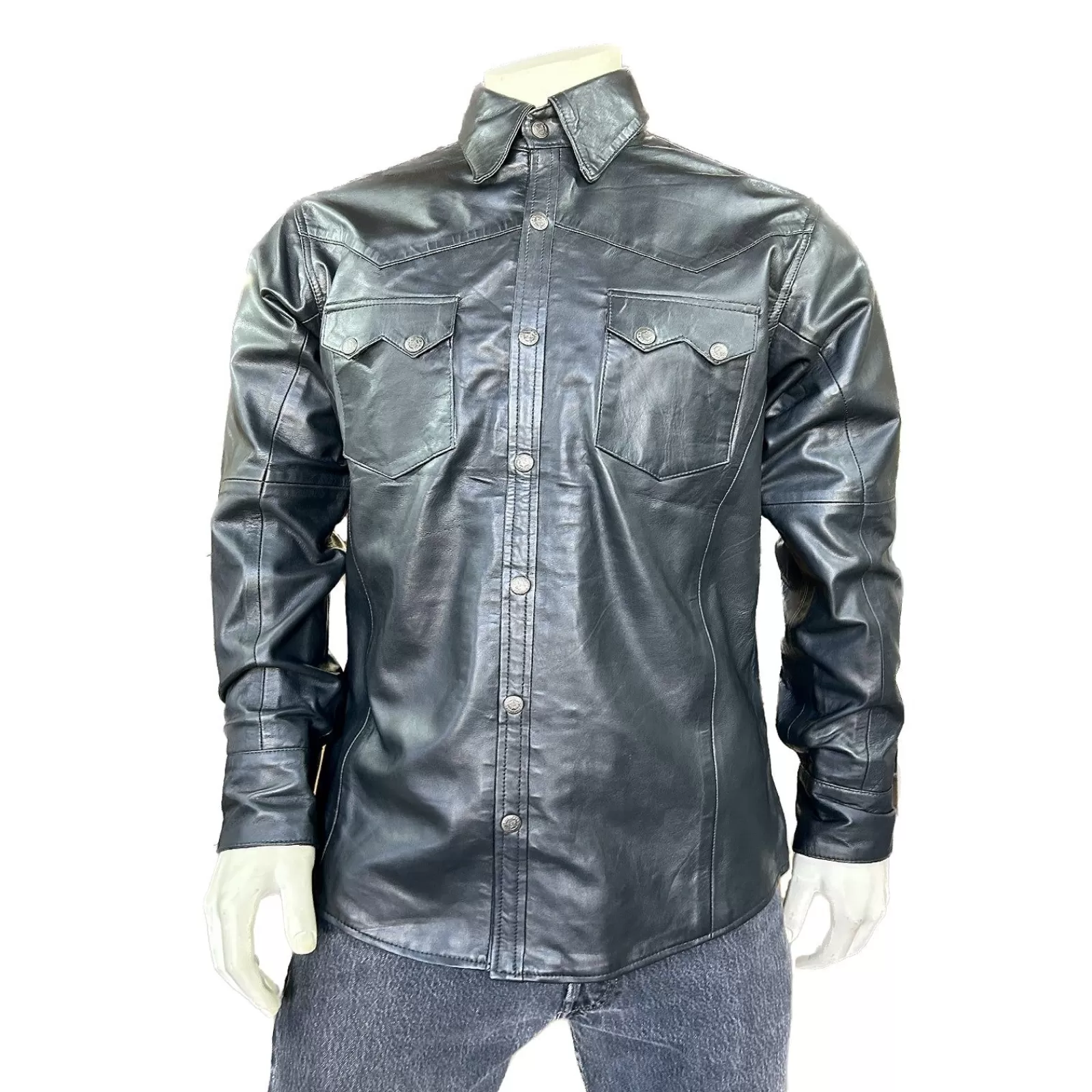 Rockmount Men'S Calf Skin Leather Western Shirt In Charcoal Black Store