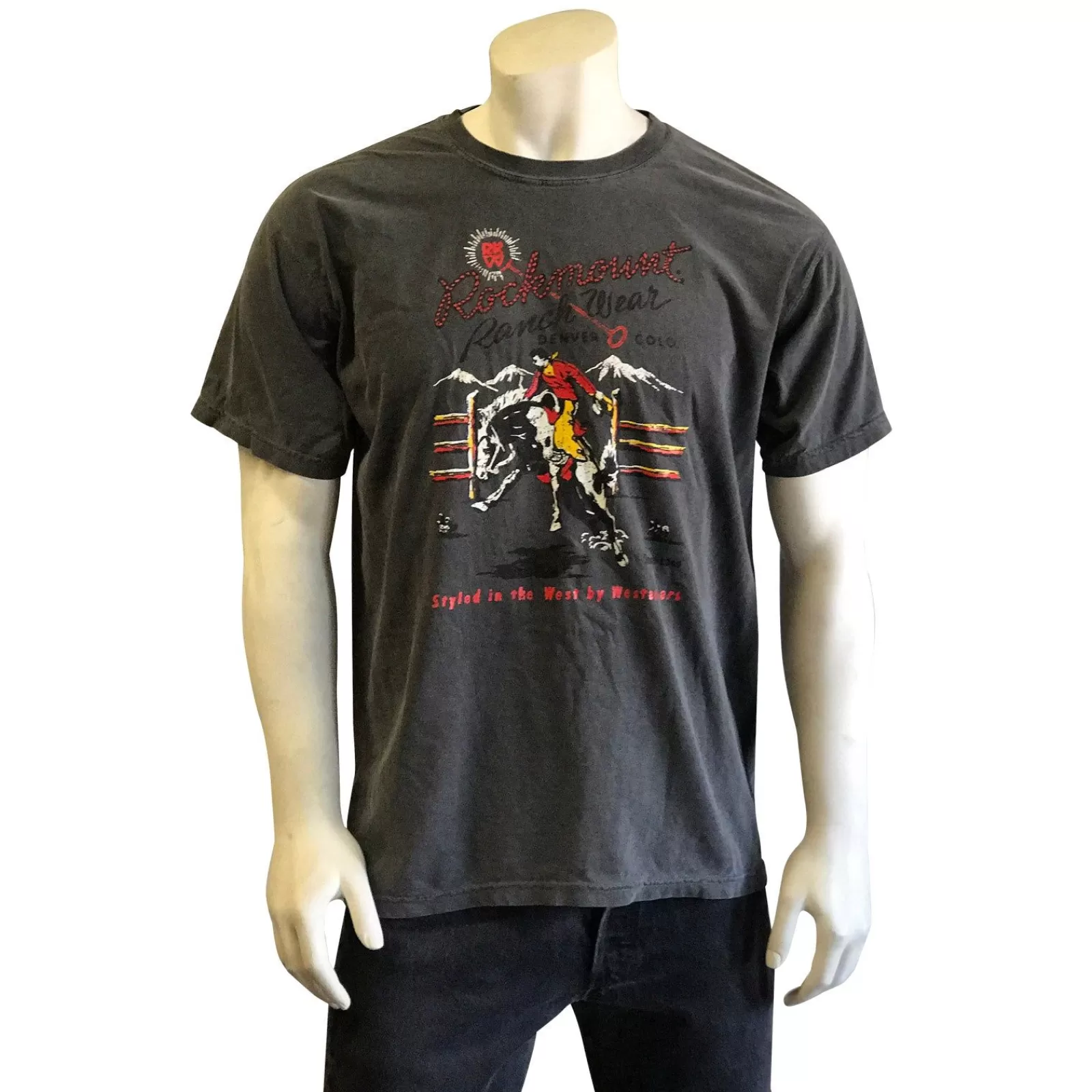 Rockmount Men'S Charcoal Bronc 100% Cotton Western T-Shirt Online