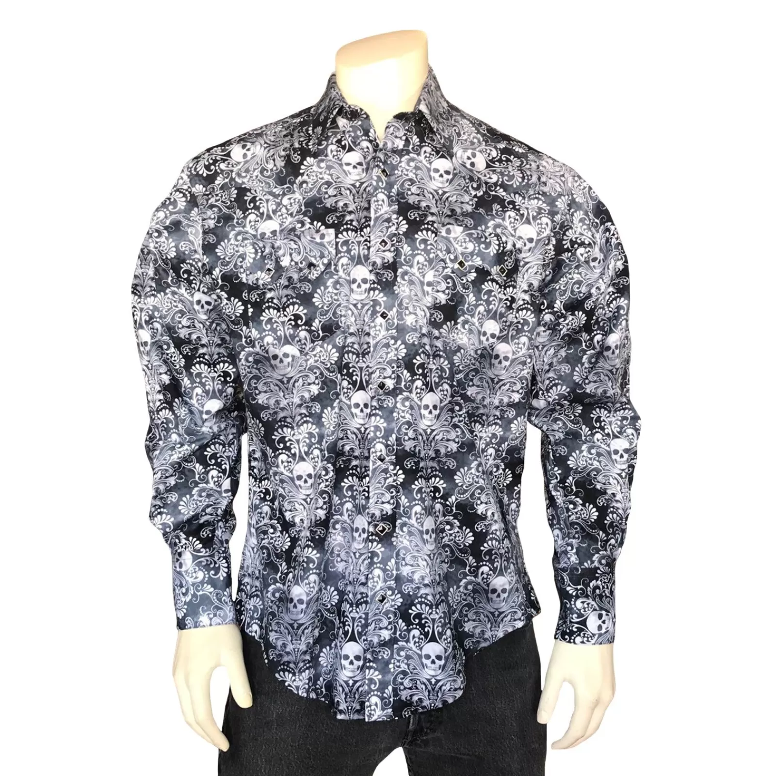 Rockmount Men'S Charcoal Skulls & Moths Print Western Shirt Fashion