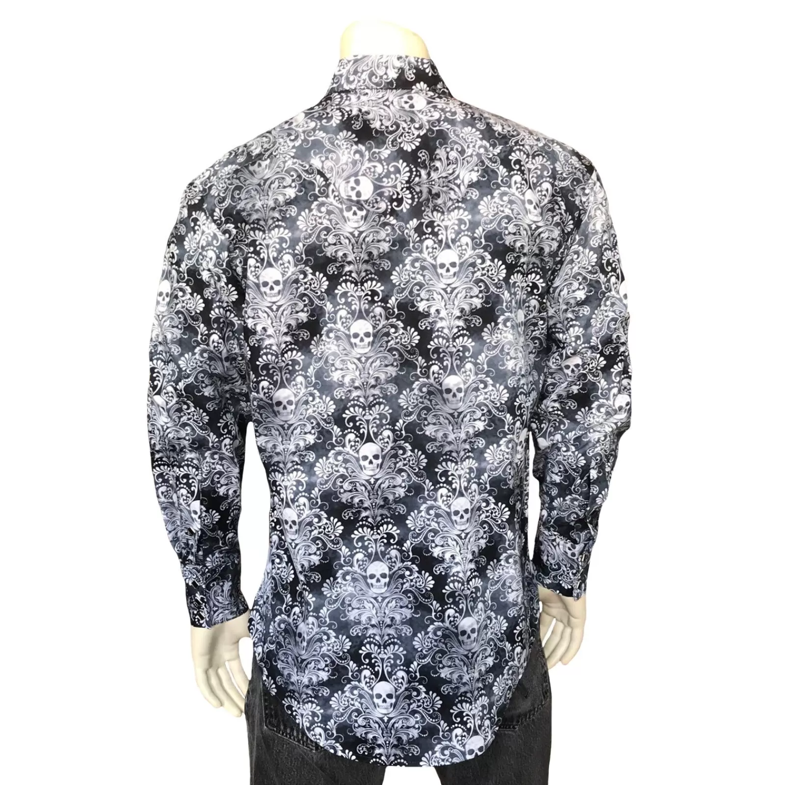 Rockmount Men'S Charcoal Skulls & Moths Print Western Shirt Fashion