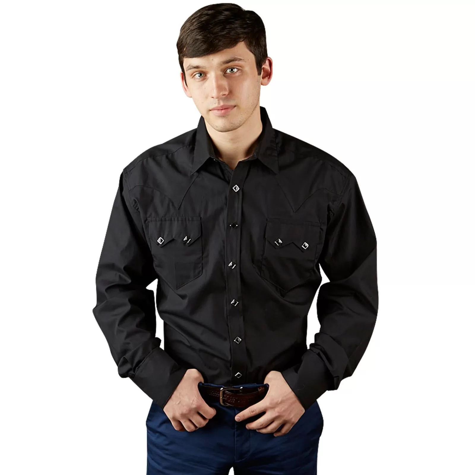 Rockmount Men'S Classic Pima Cotton Solid Black Western Shirt Clearance