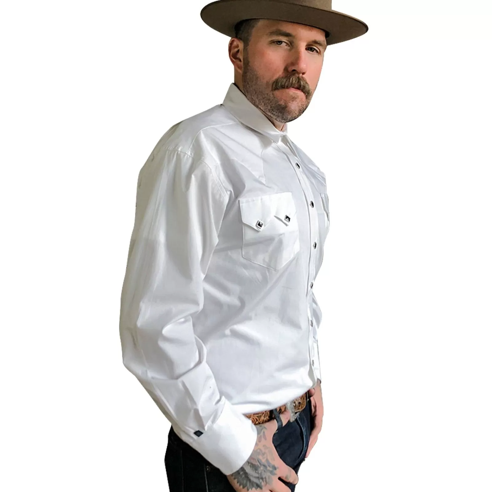 Rockmount Men'S Classic Pima Cotton Solid White Western Shirt With Black Snaps Clearance
