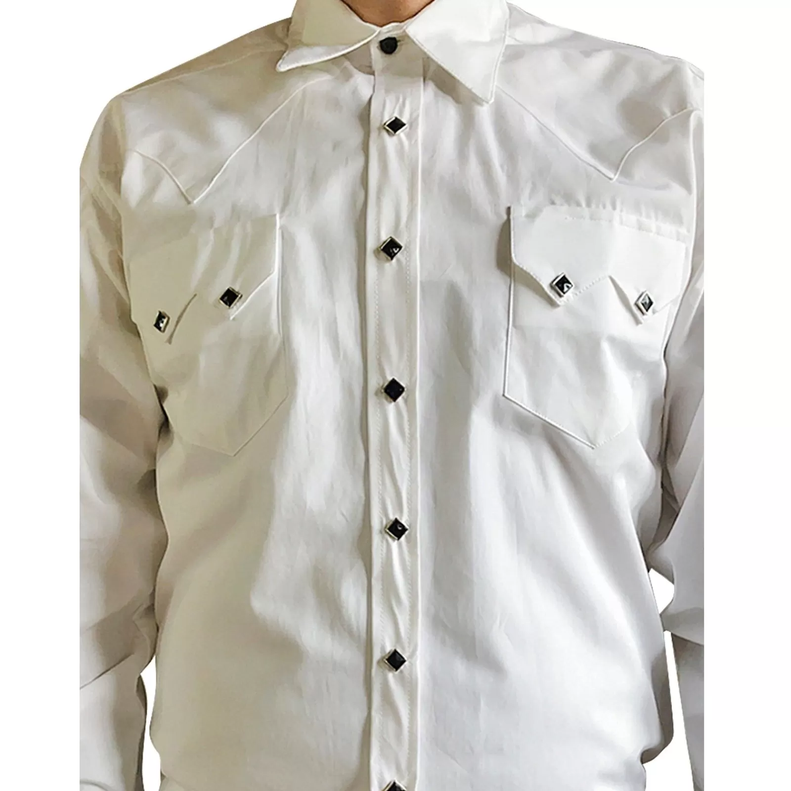 Rockmount Men'S Classic Pima Cotton Solid White Western Shirt With Black Snaps Fashion