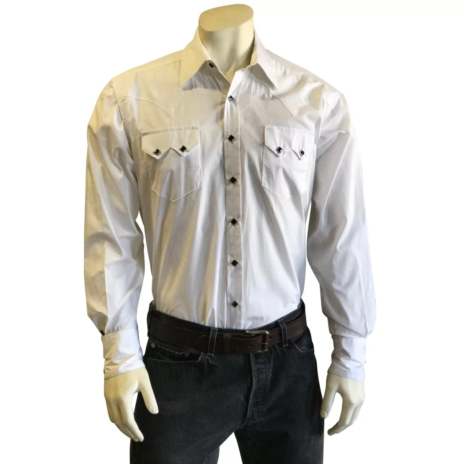 Rockmount Men'S Classic Pima Cotton Solid White Western Shirt With Black Snaps Fashion