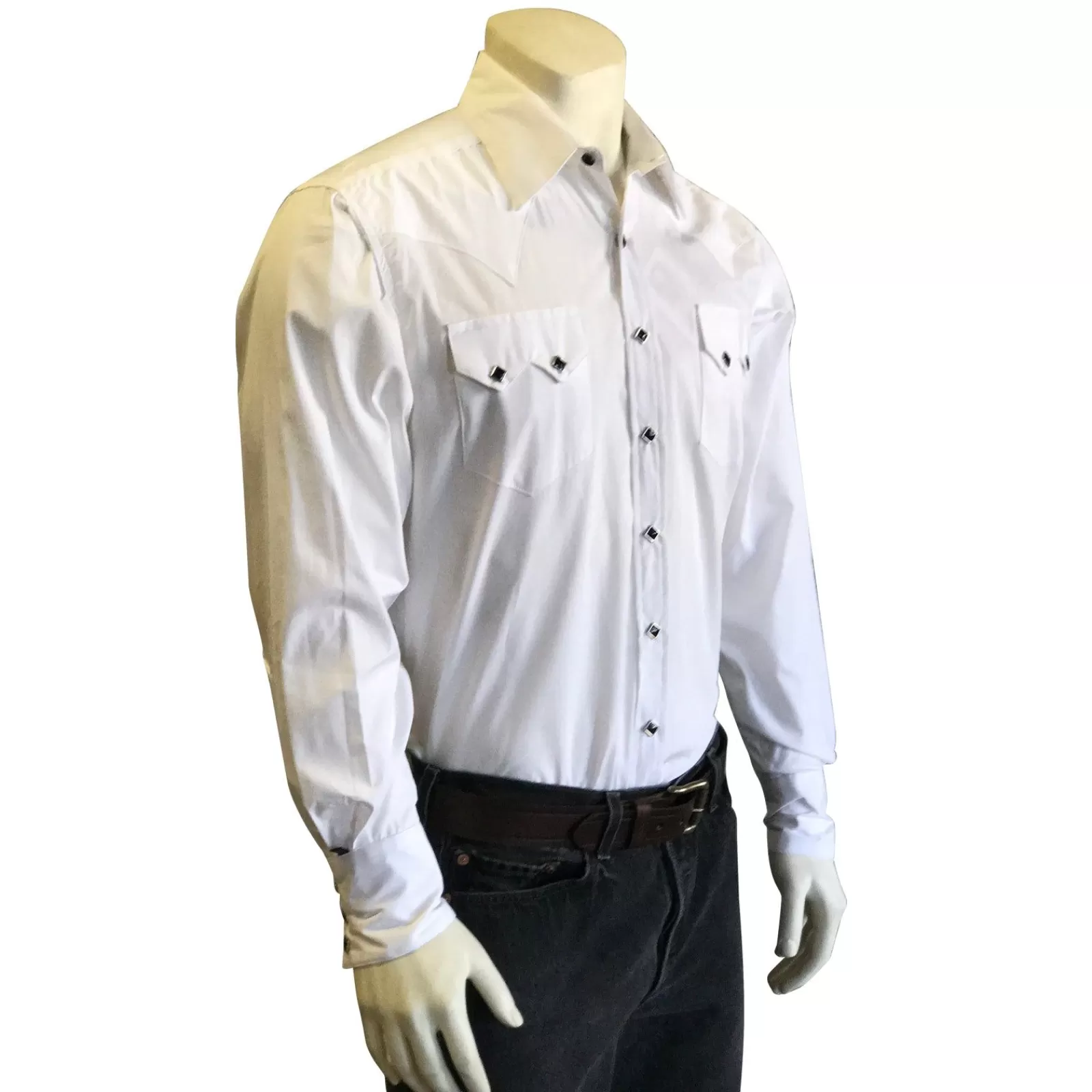 Rockmount Men'S Classic Pima Cotton Solid White Western Shirt With Black Snaps Fashion
