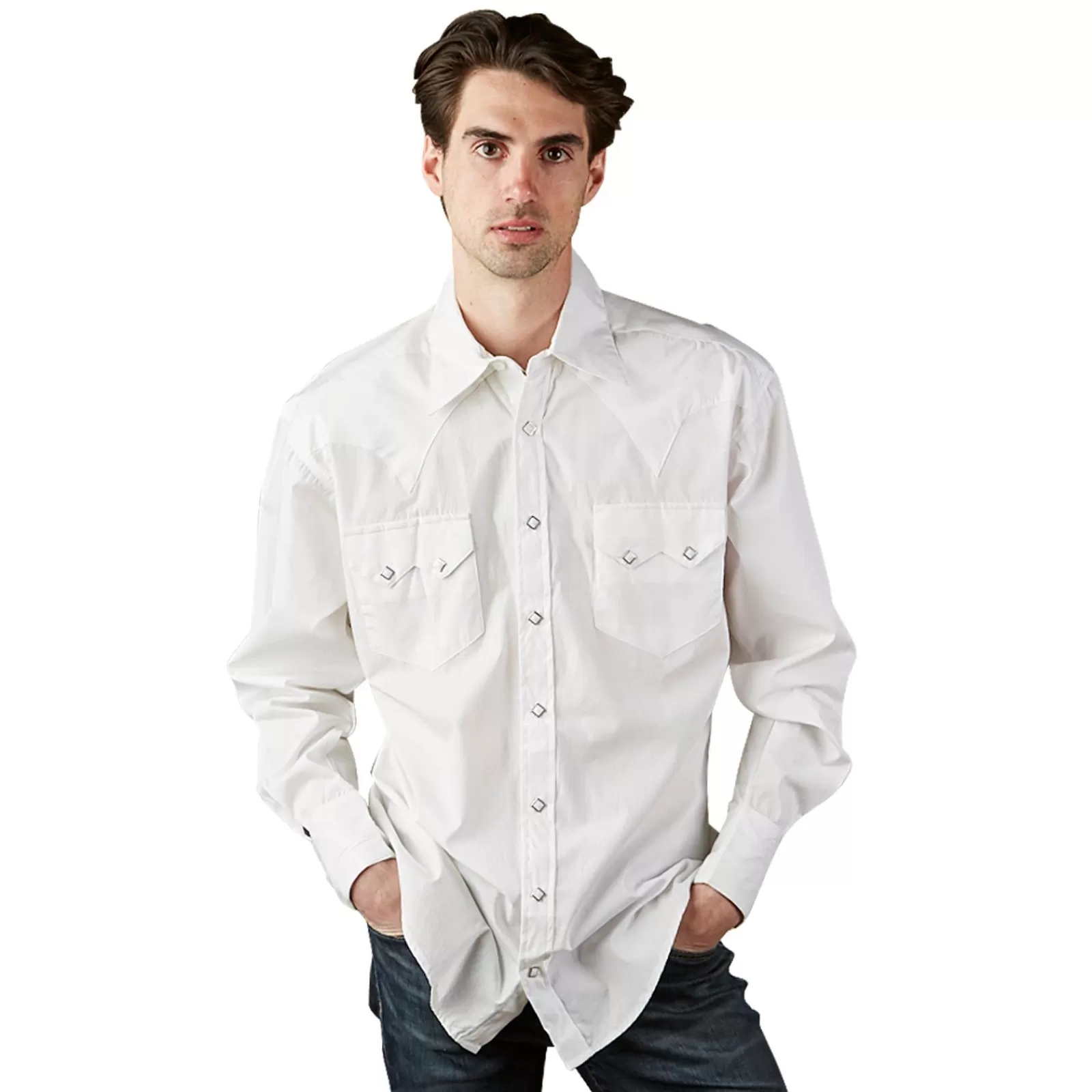 Rockmount Men'S Classic Pima Cotton Solid White Western Shirt With White Snaps Cheap