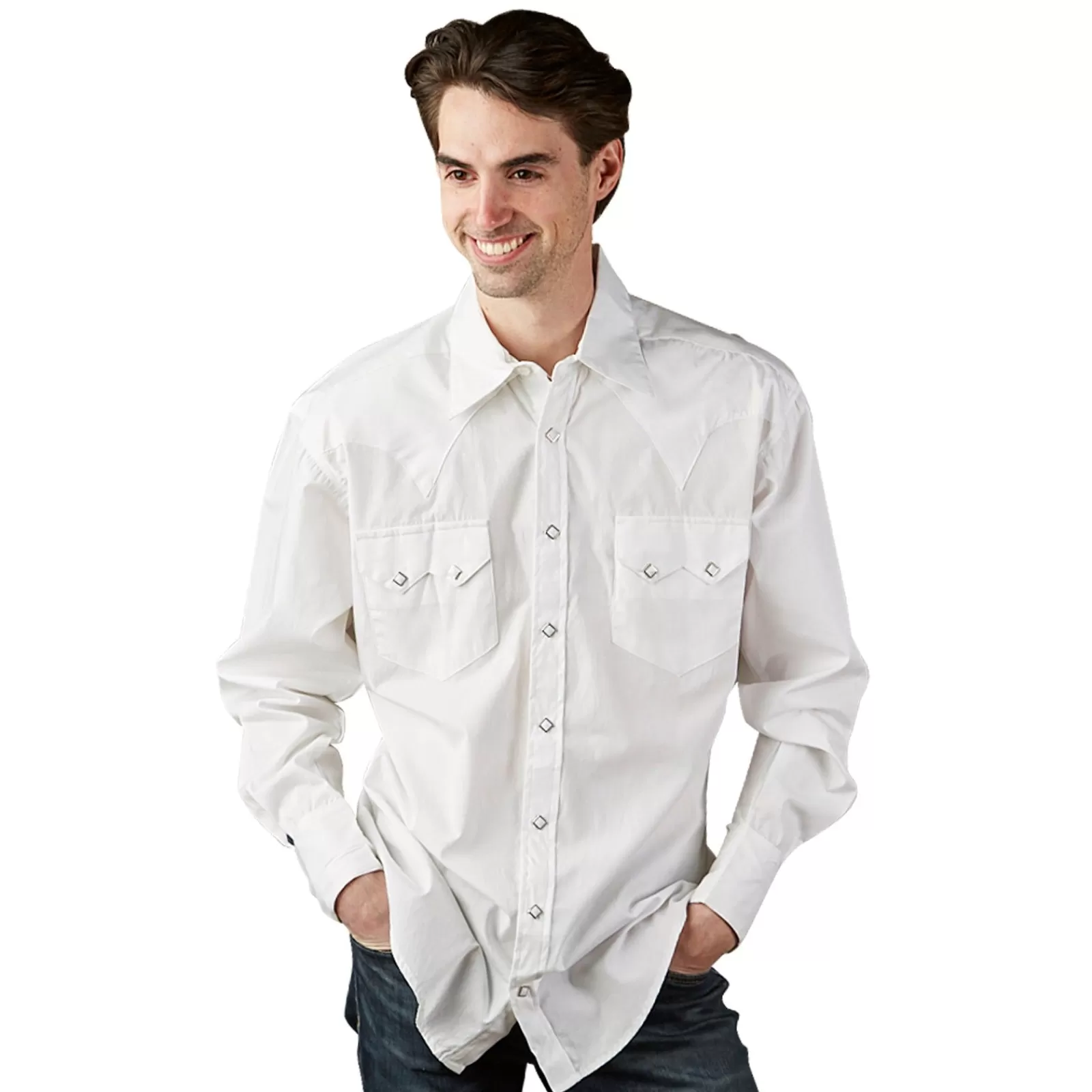 Rockmount Men'S Classic Pima Cotton Solid White Western Shirt With White Snaps Cheap