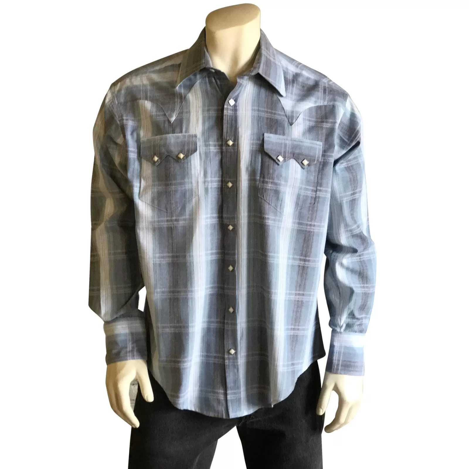 Rockmount Men'S Classic Slate Blue Ombre Stripe Sawtooth Western Shirt Sale