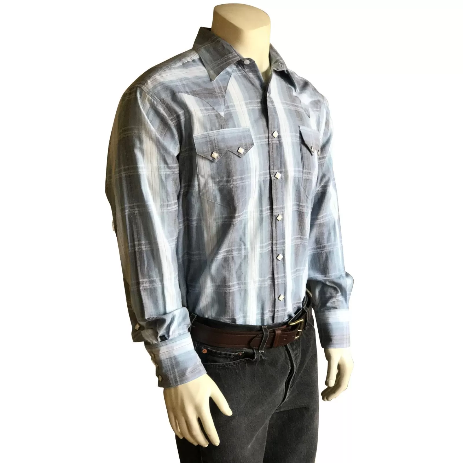 Rockmount Men'S Classic Slate Blue Ombre Stripe Sawtooth Western Shirt Sale