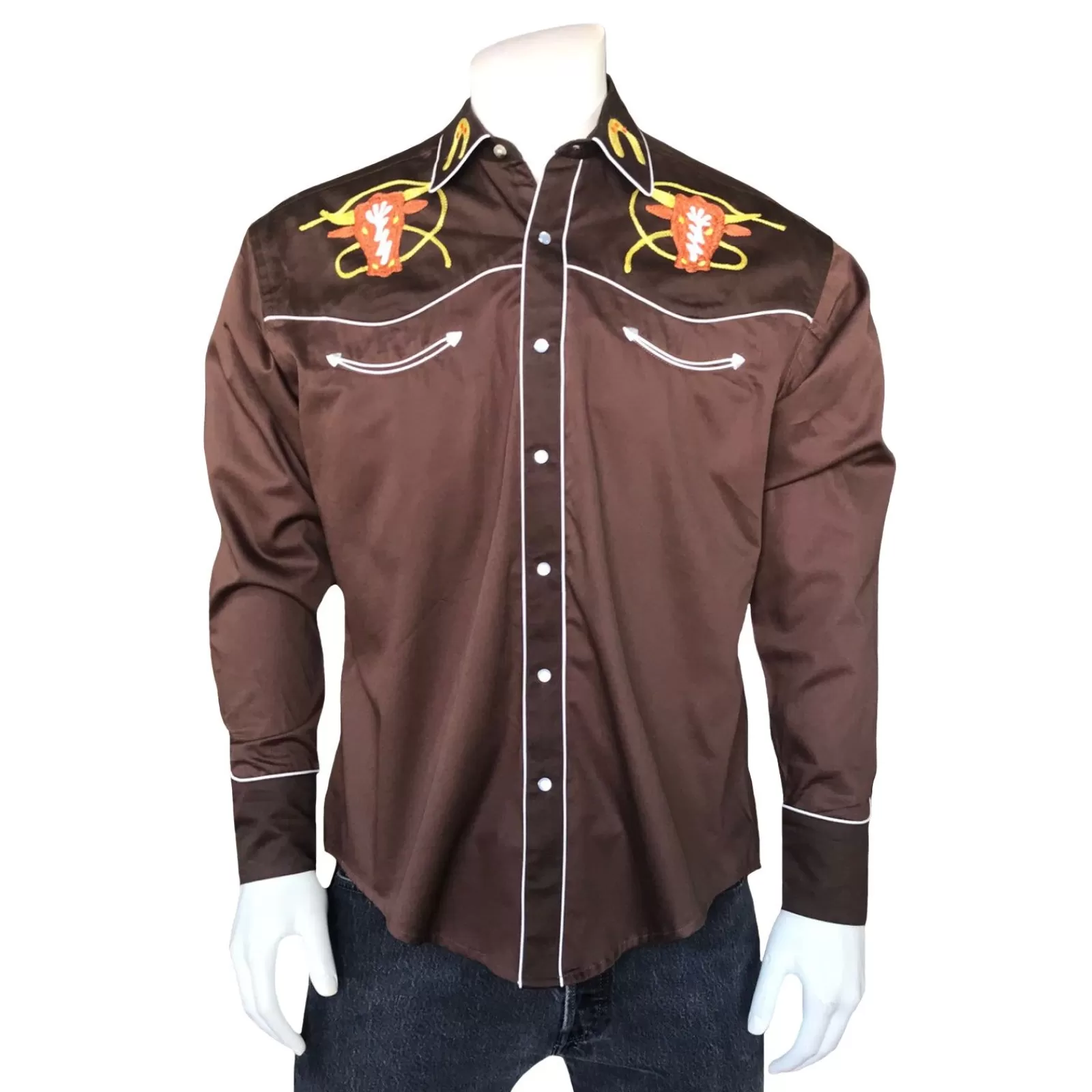 Rockmount Men'S Embroidered 2-Tone Steer Western Shirt In Brown Outlet