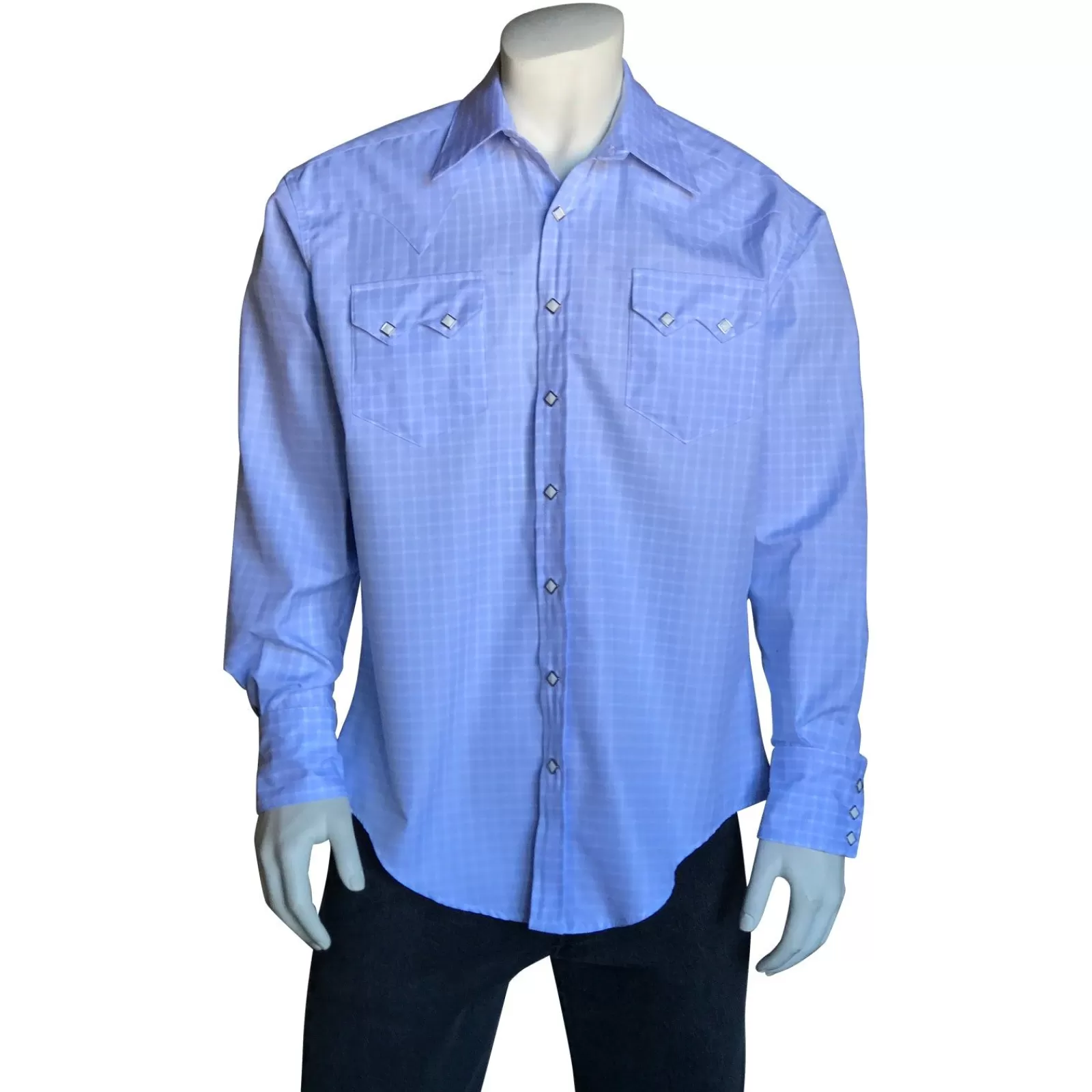 Rockmount Men'S Extra-Fine Cotton Blue Windowpane Check Western Shirt New