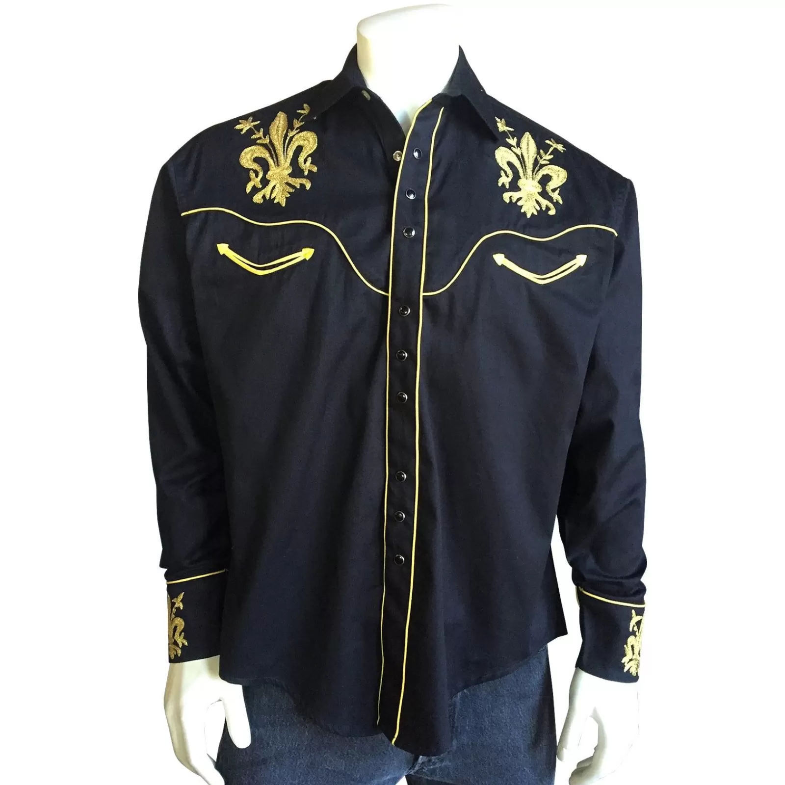 Rockmount Men'S Fleur-De-Lis Embroidered Black Western Shirt Sale