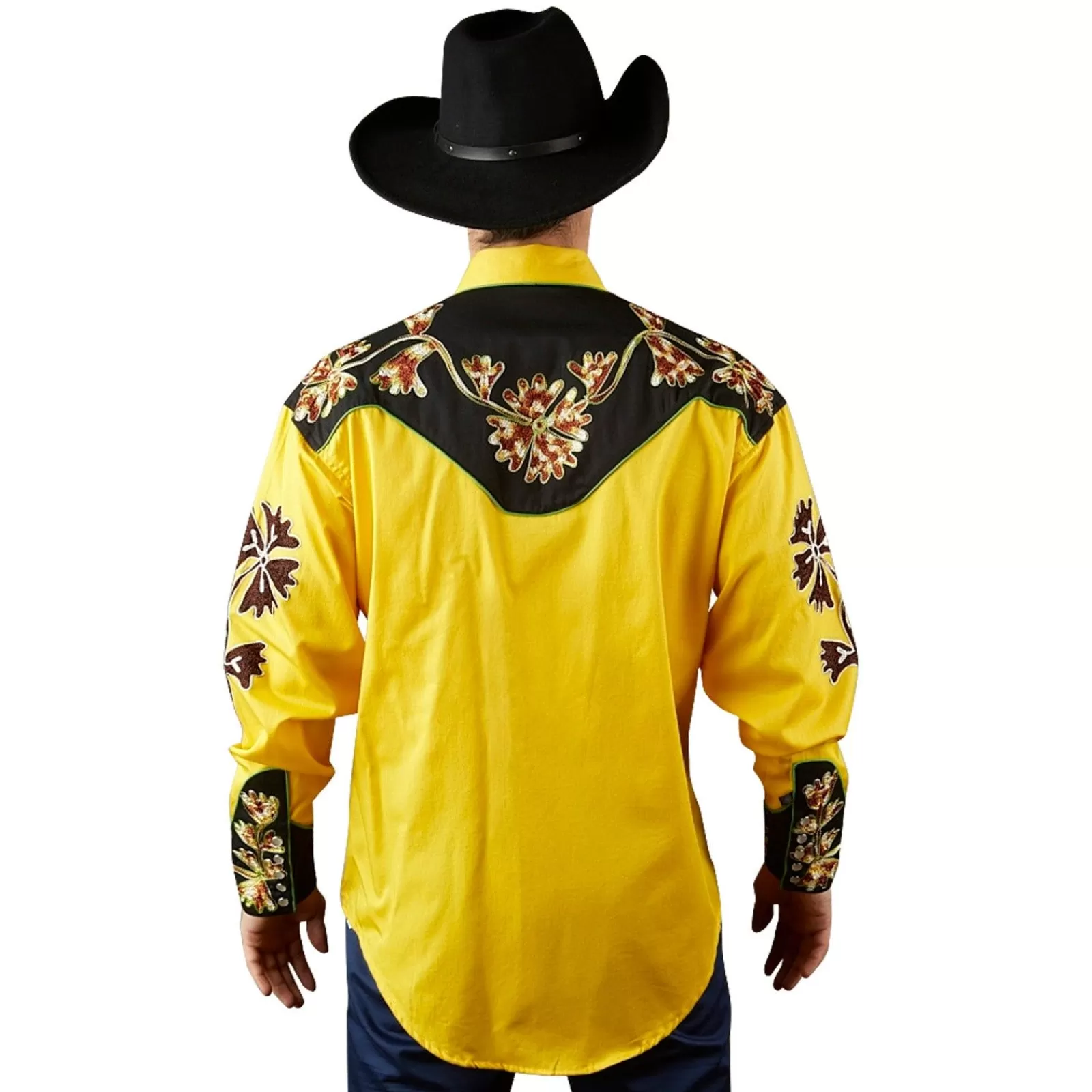 Rockmount Men'S Floral 2-Tone Black & Gold Embroidered Western Shirt Best