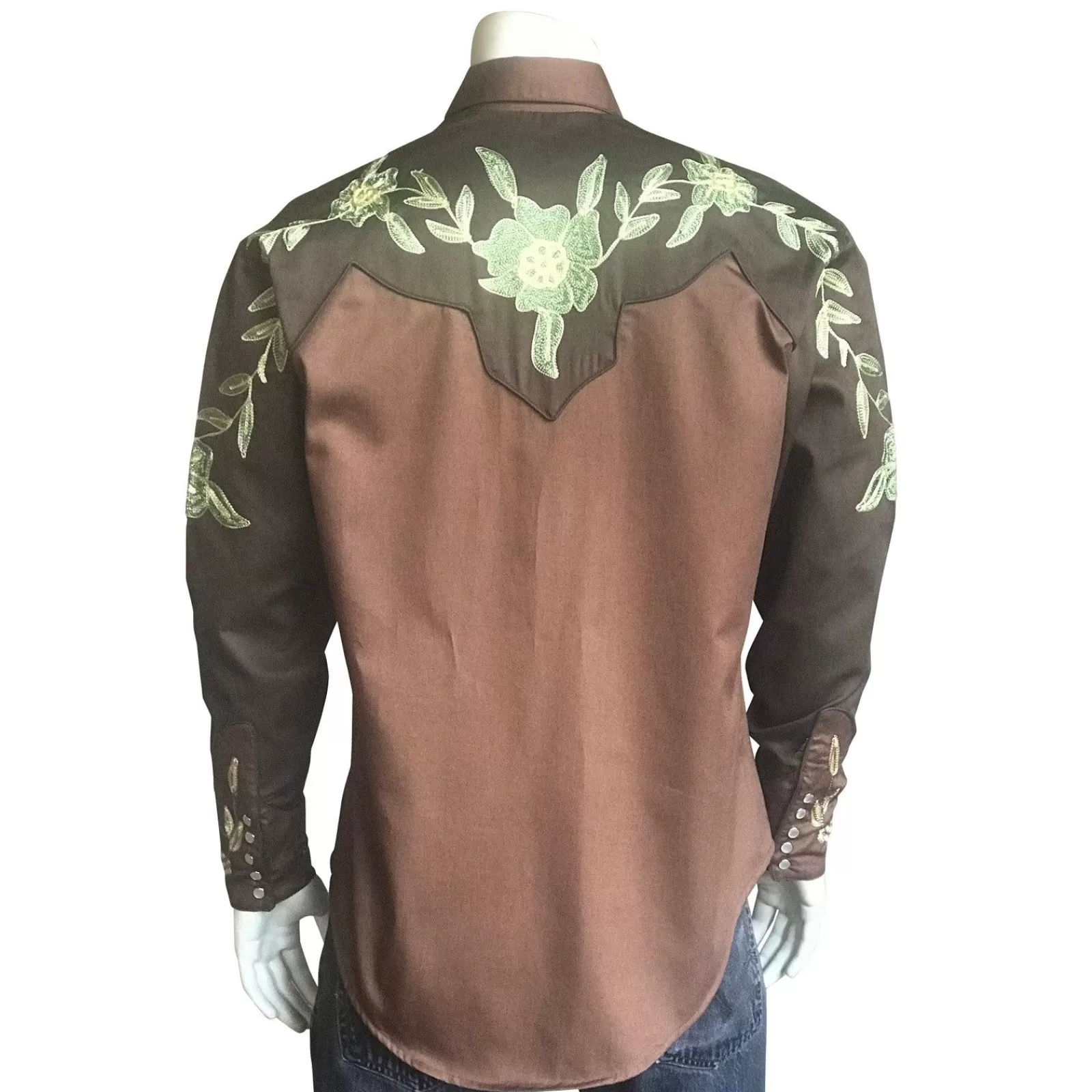 Rockmount Men'S Floral 2-Tone Brown & Tan Embroidered Western Shirt Flash Sale