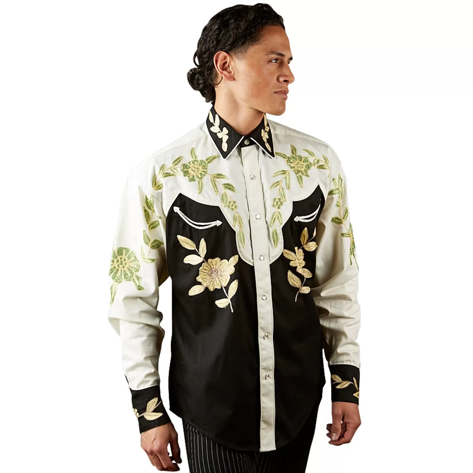 Rockmount Men'S Floral 2-Tone White & Black Embroidered Western Shirt Online