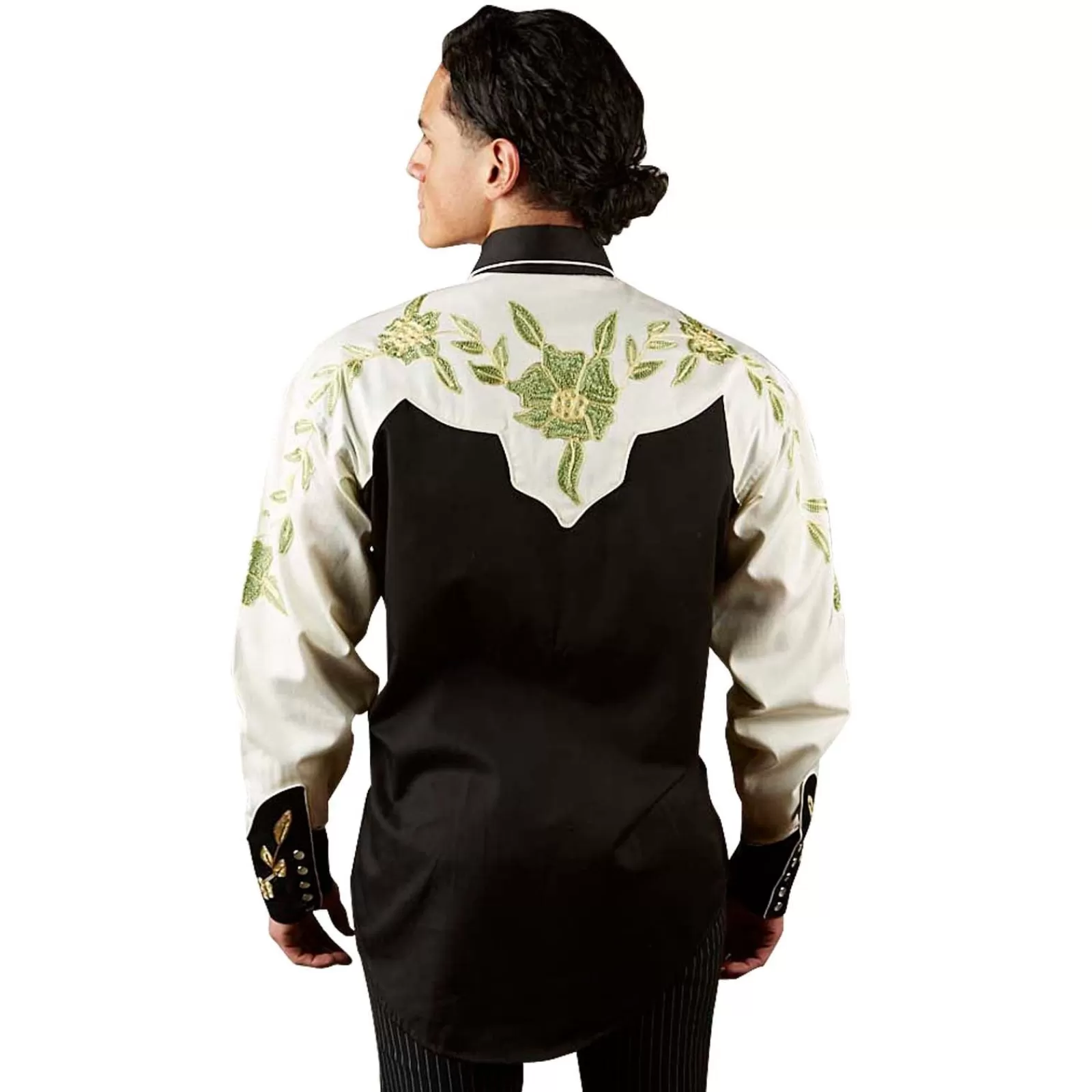 Rockmount Men'S Floral 2-Tone White & Black Embroidered Western Shirt Online