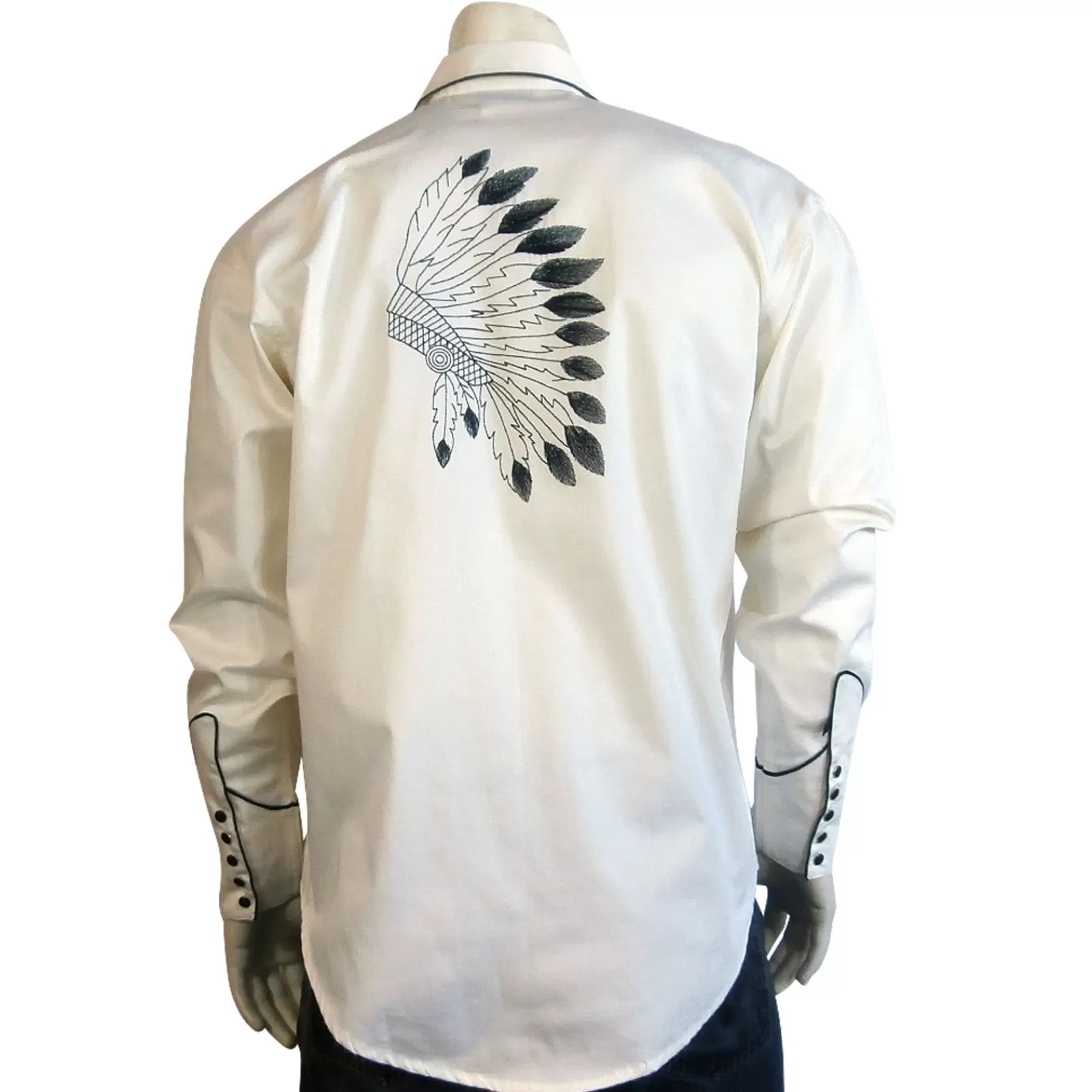 Rockmount Men'S Gabardine Warbonnet Embroidery Western Shirt In Ivory Cheap