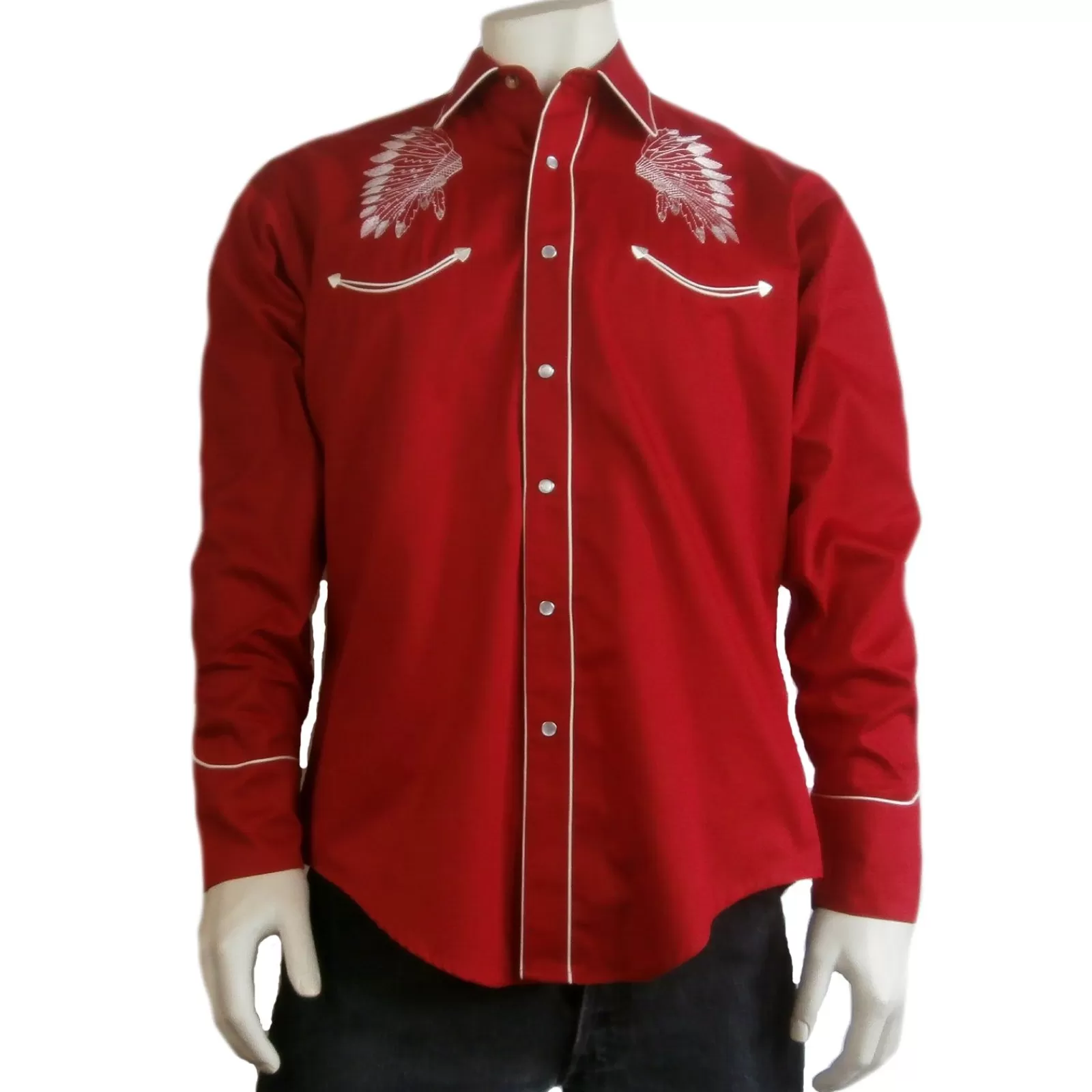 Rockmount Men'S Gabardine Warbonnet Embroidery Western Shirt In Red Sale