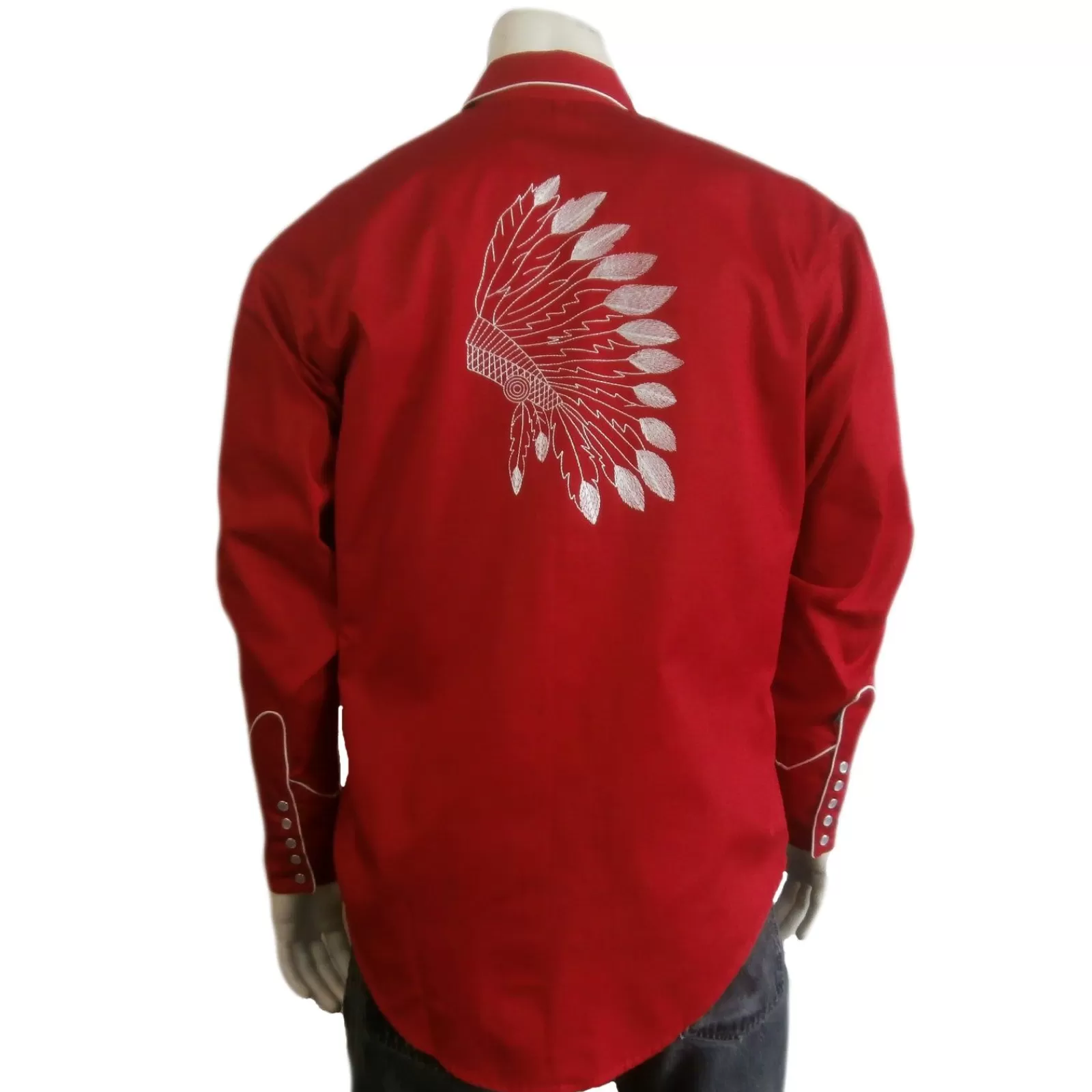 Rockmount Men'S Gabardine Warbonnet Embroidery Western Shirt In Red Sale