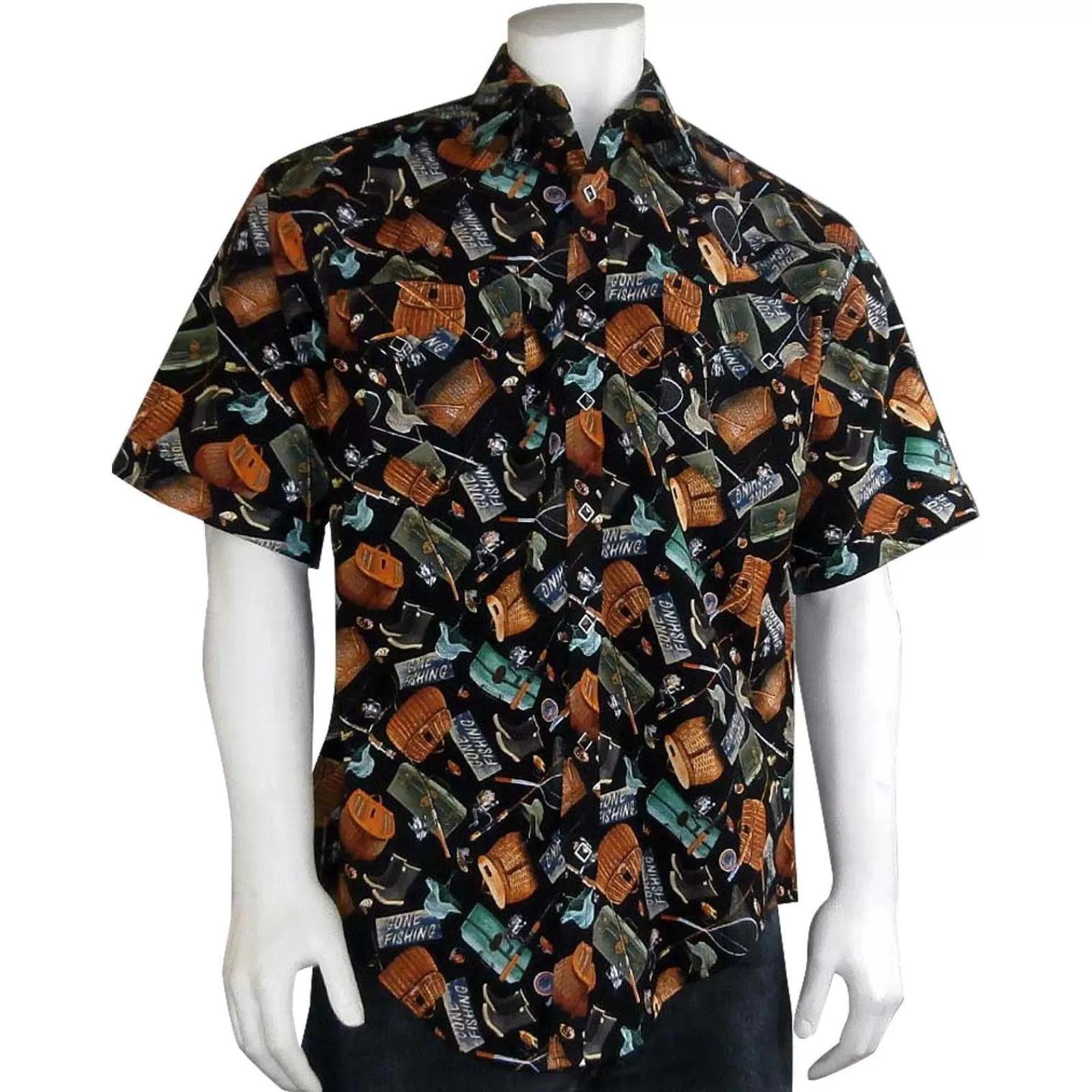 Rockmount Men'S Gone Fishing Print Short Sleeve Western Shirt In Black Shop