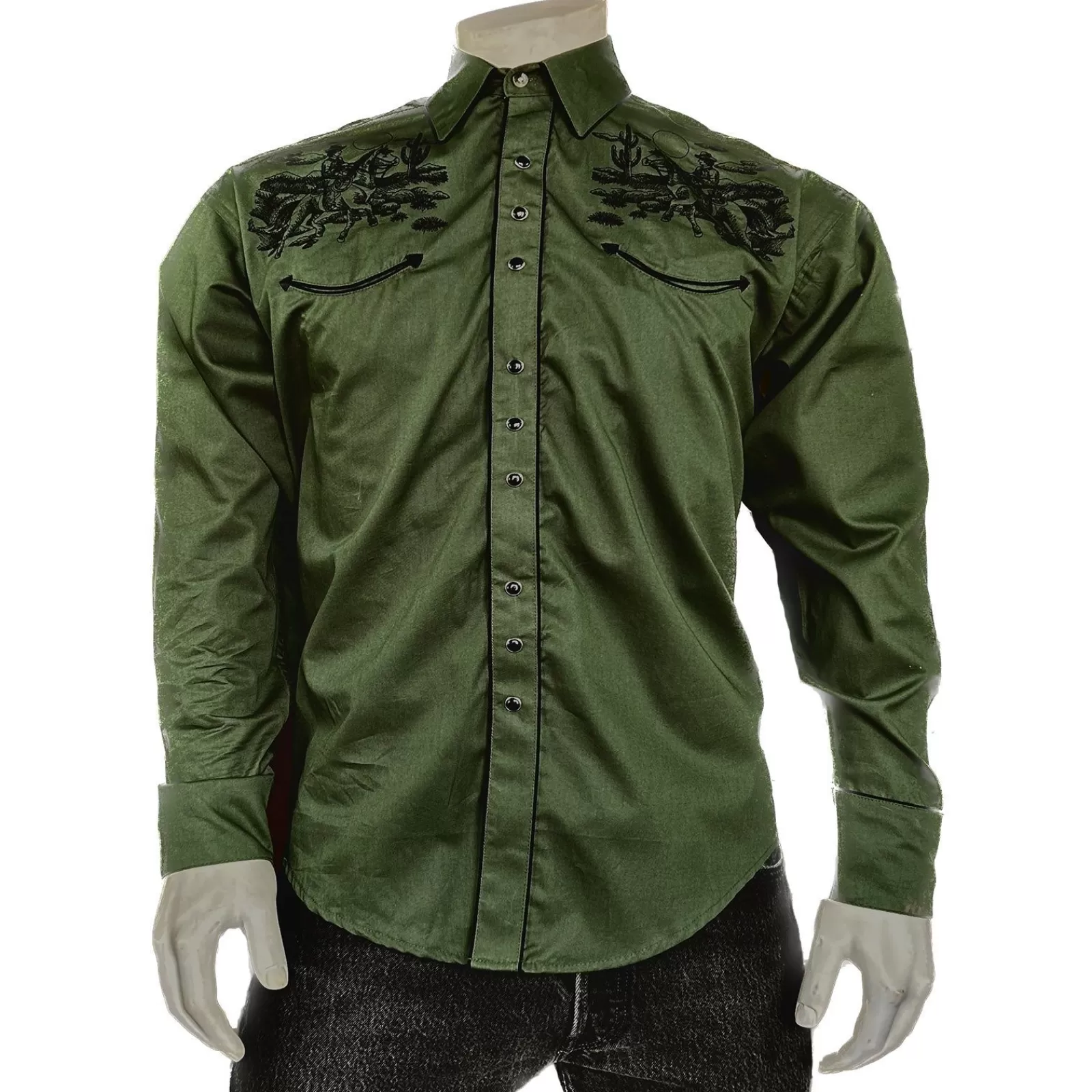 Rockmount Men'S Green Vintage Rider Western Embroidery Outlet