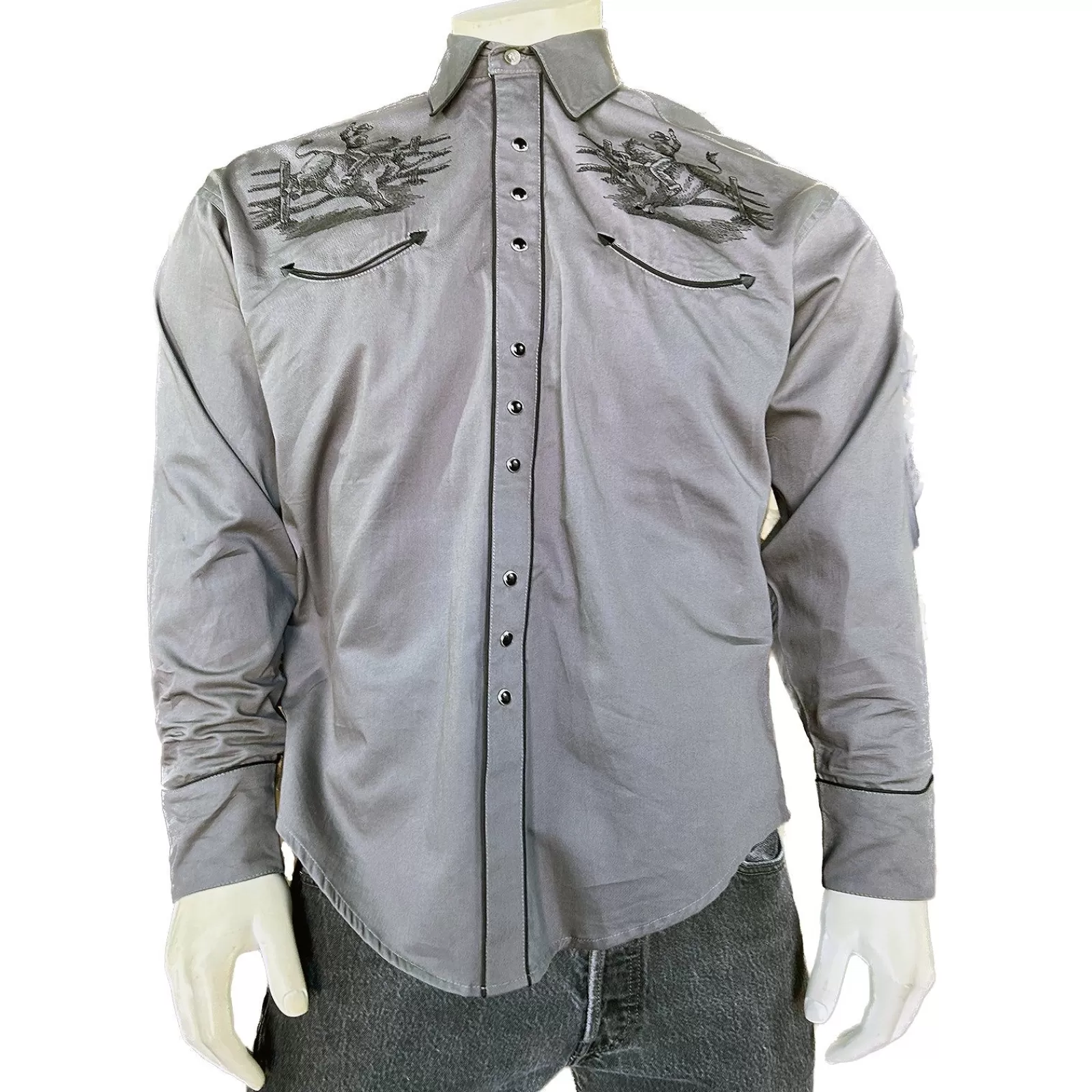 Rockmount Men'S Grey Vintage Bull Rider Embroidery Online