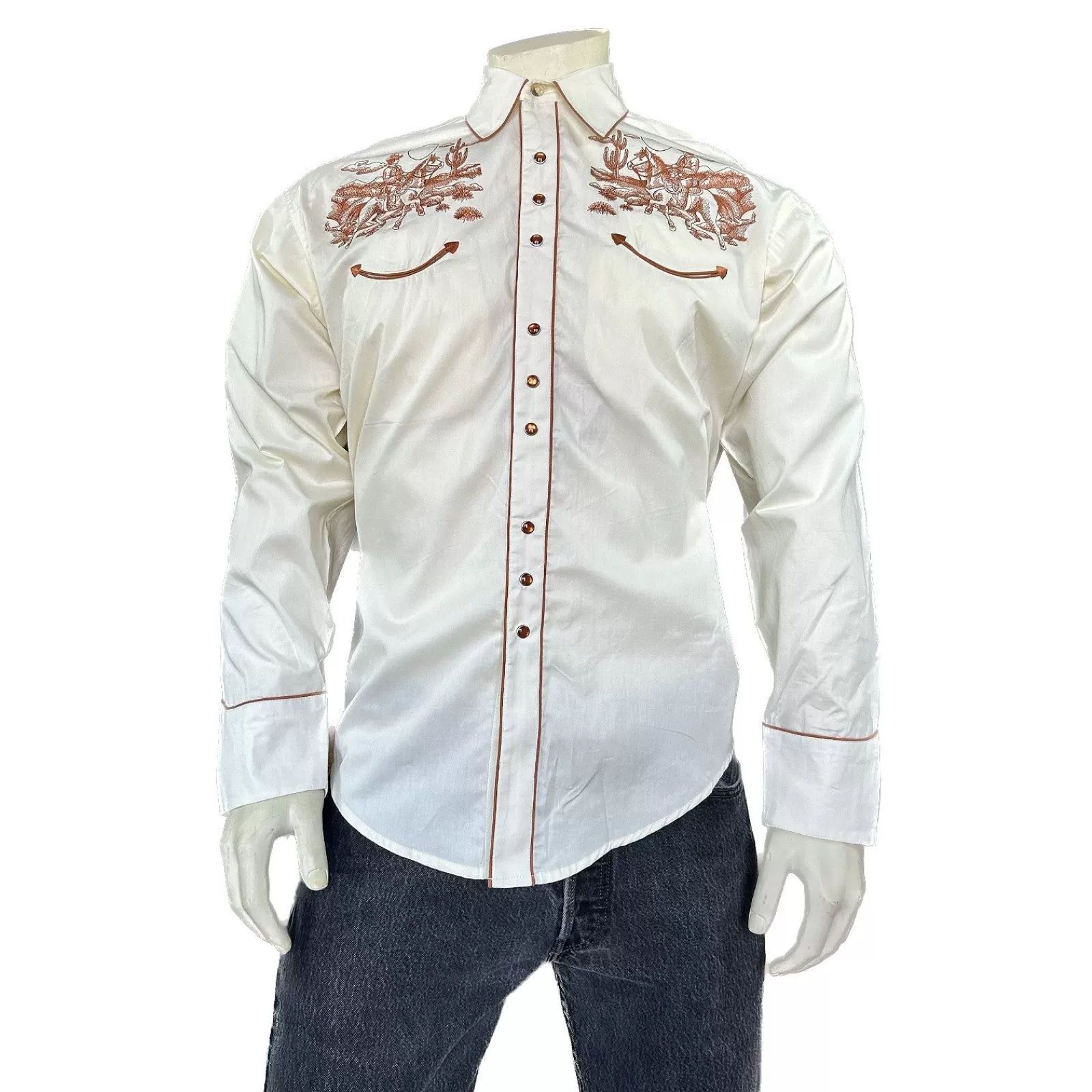 Rockmount Men'S Ivory Vintage Rider Western Embroidery Outlet