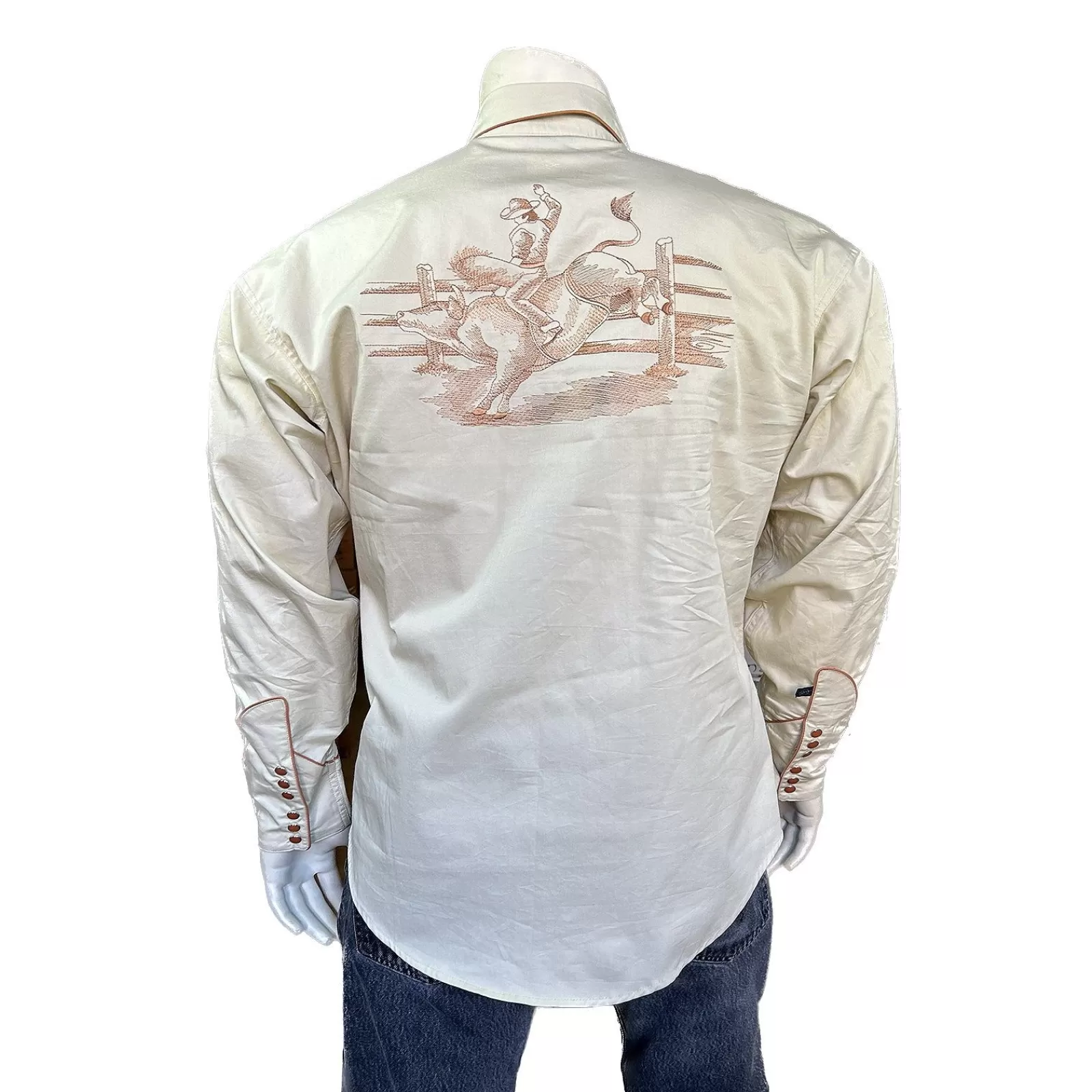 Rockmount Men'S Khaki Vintage Bull Rider Embroidery New