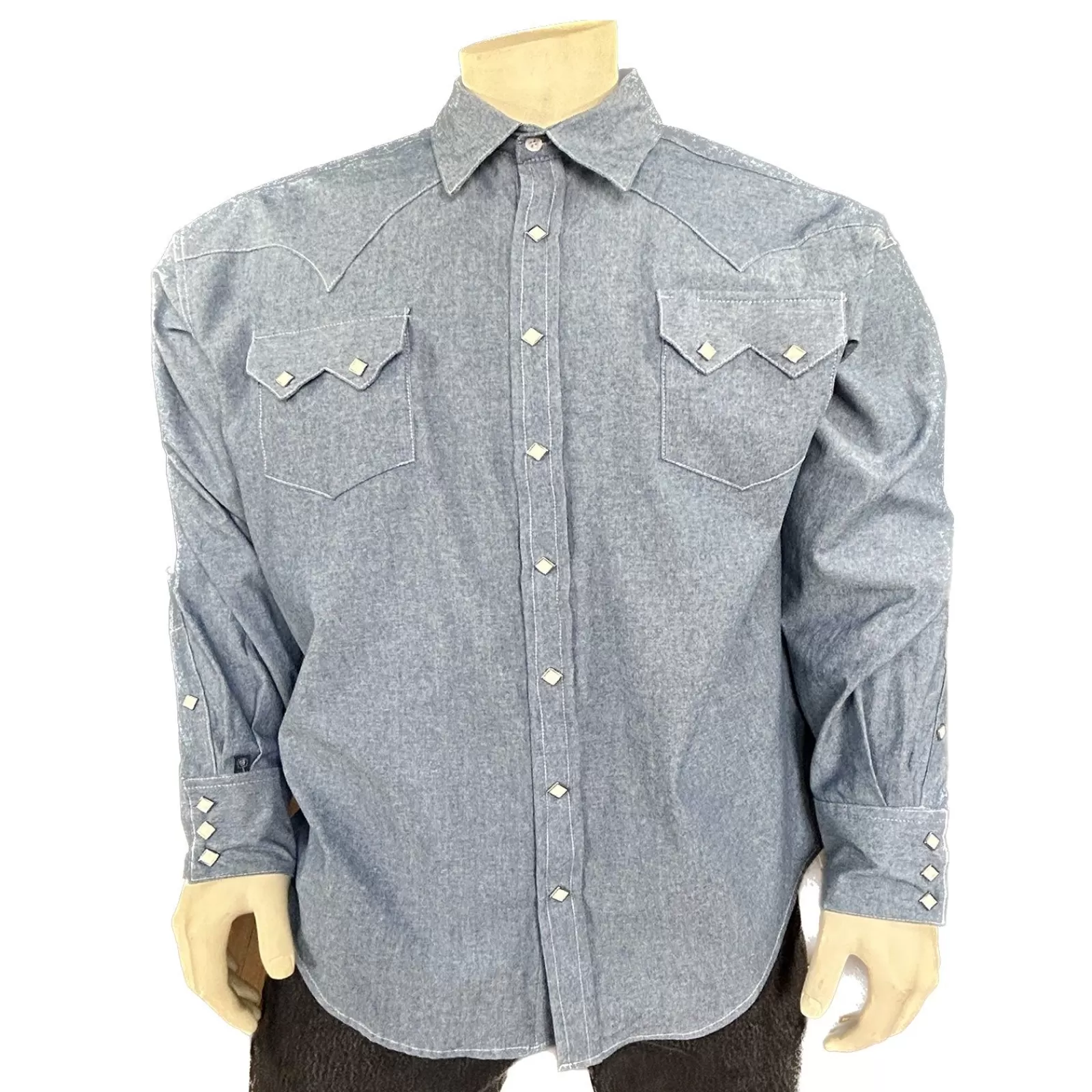 Rockmount Men'S Laundered Blue Chambray Premium Cotton Western Shirt Best Sale