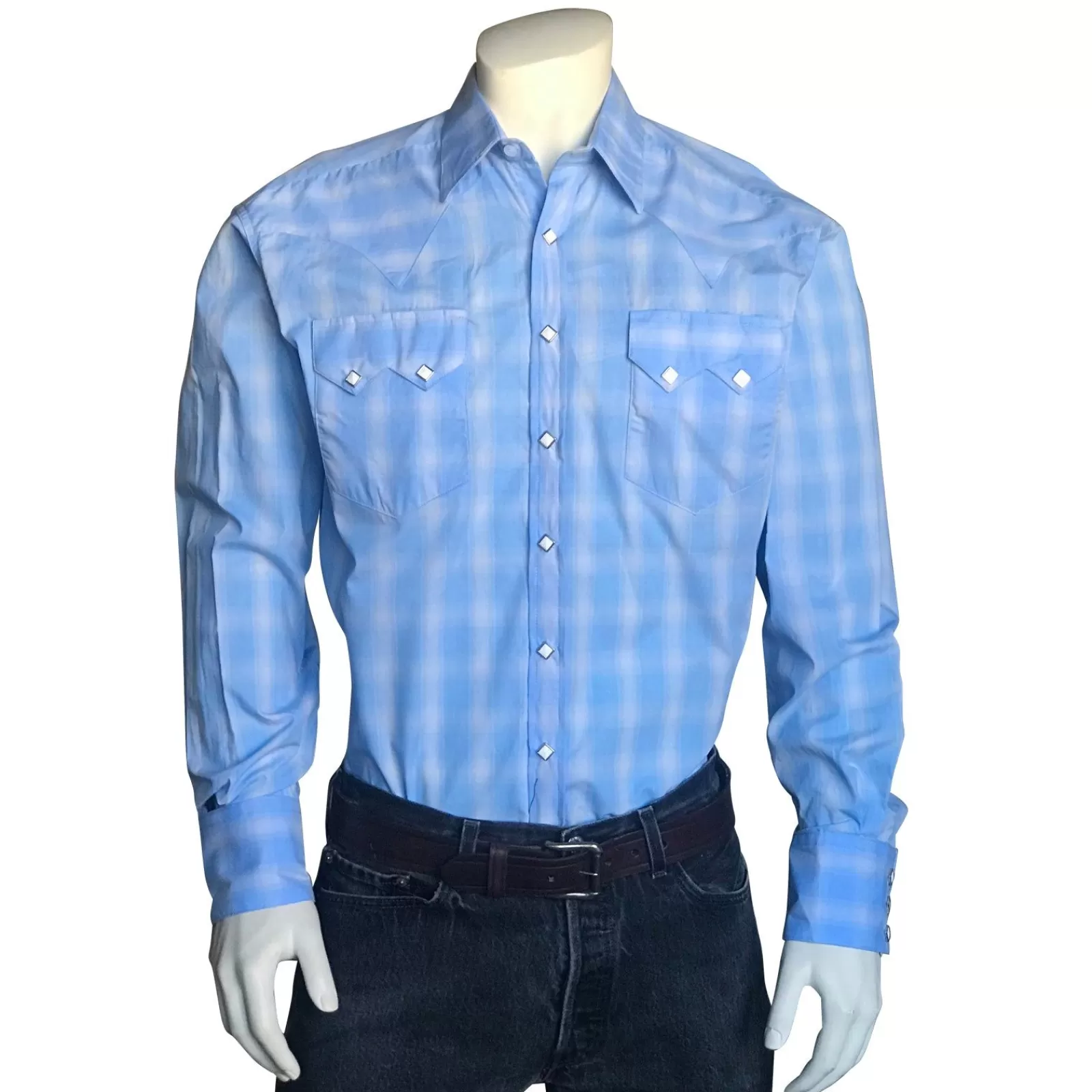 Rockmount Men'S Light Blue Shadow Plaid Western Shirt Clearance