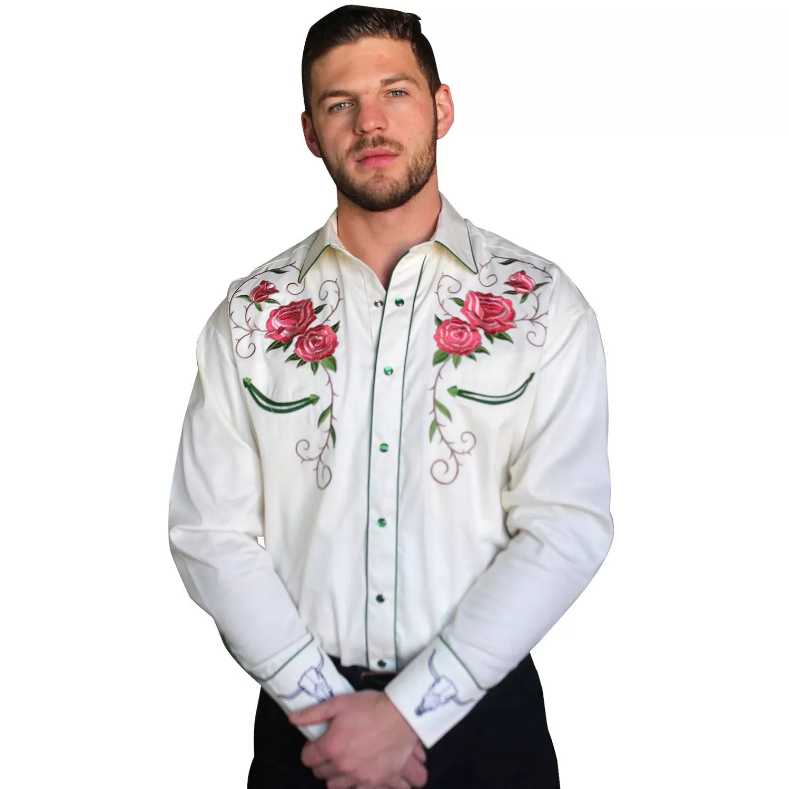 Rockmount Men'S Longhorn & Floral Embroidery Western Shirt In Ivory Shop