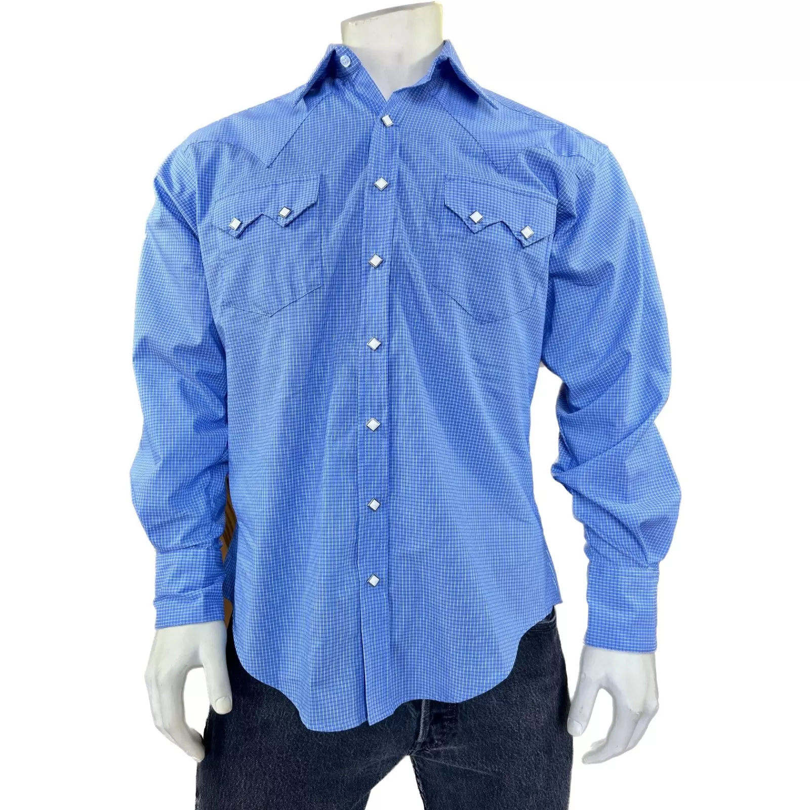 Rockmount Men'S Micro-Check Light Blue Western Shirt Store