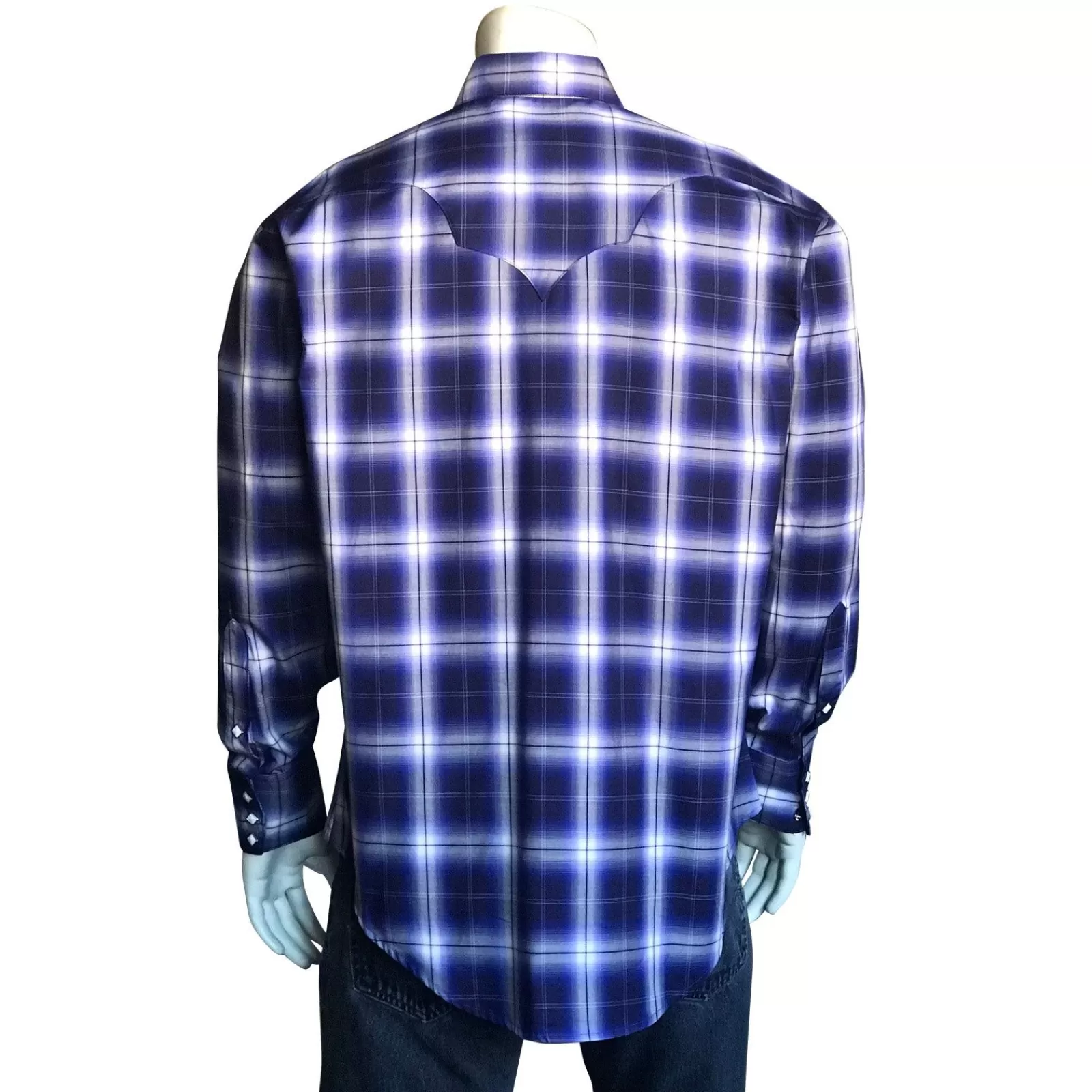 Rockmount Men'S Midnight Blue & White Shadow Plaid Western Shirt Shop